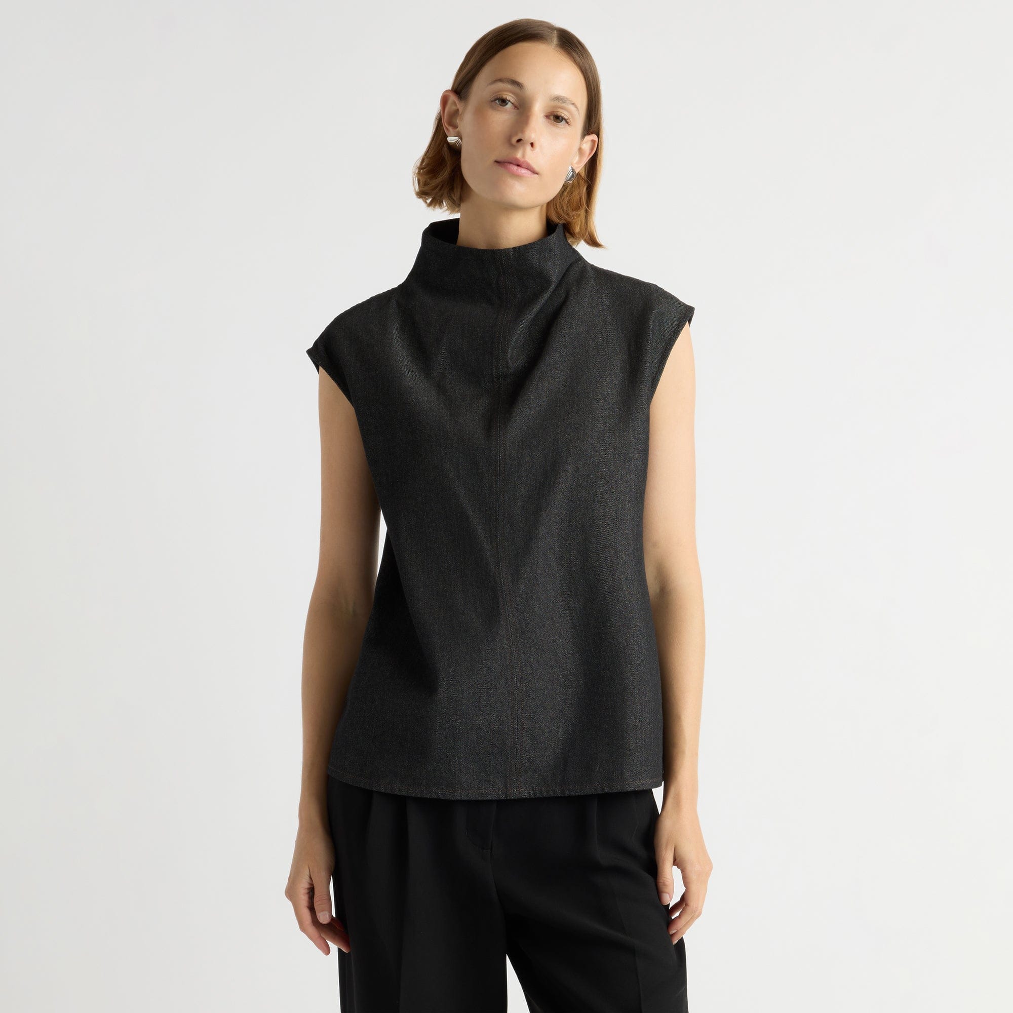 Albury Funnel-Neck Denim Top