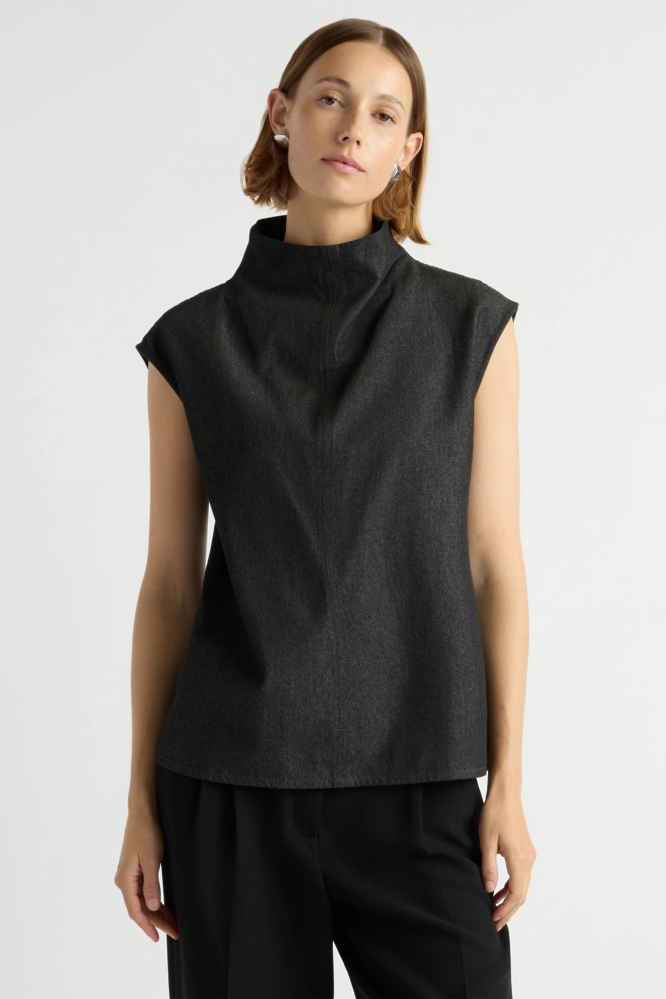 Albury Funnel-Neck Denim Top - Image 2