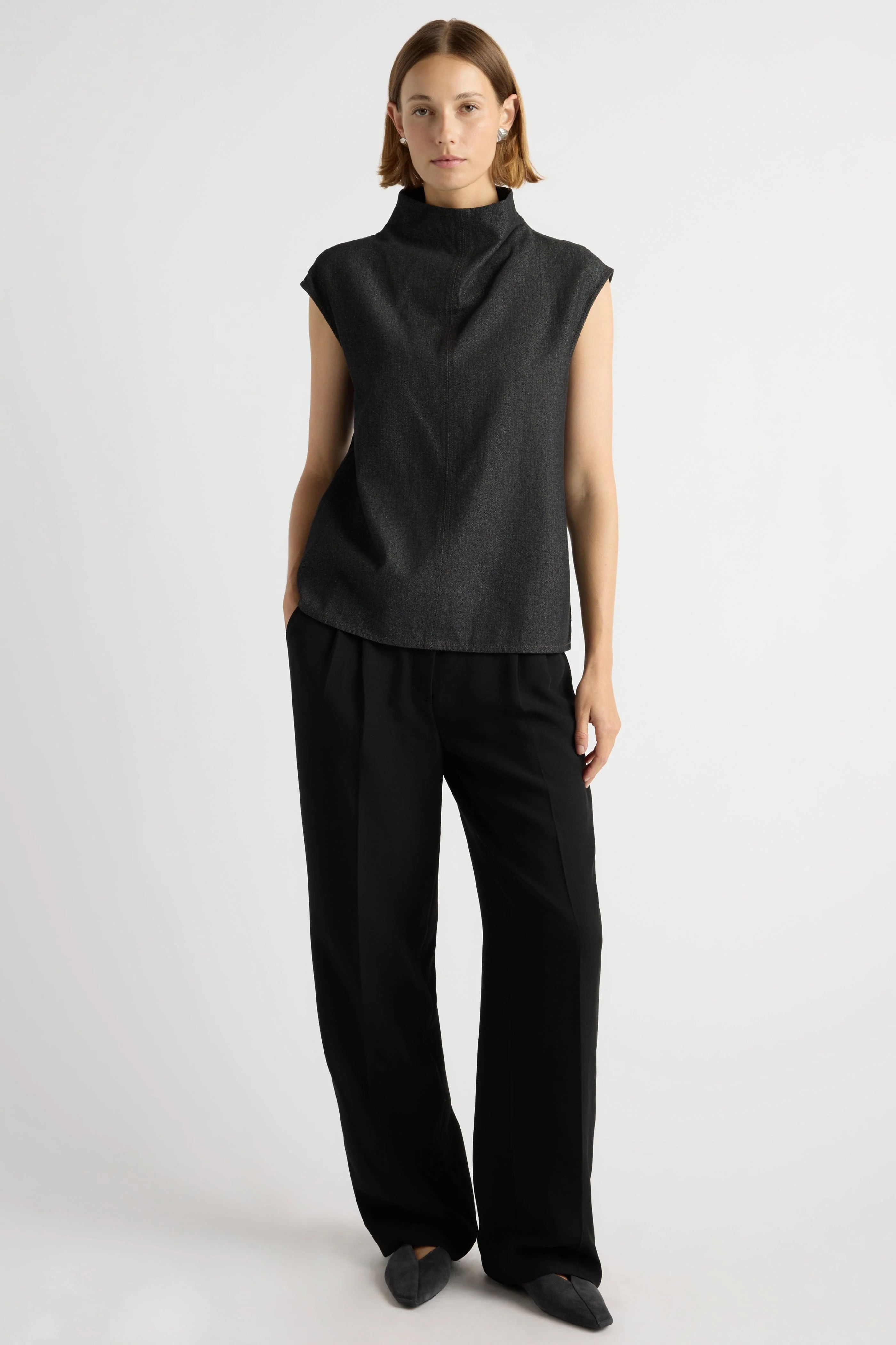Albury Funnel-Neck Denim Top - Image 3