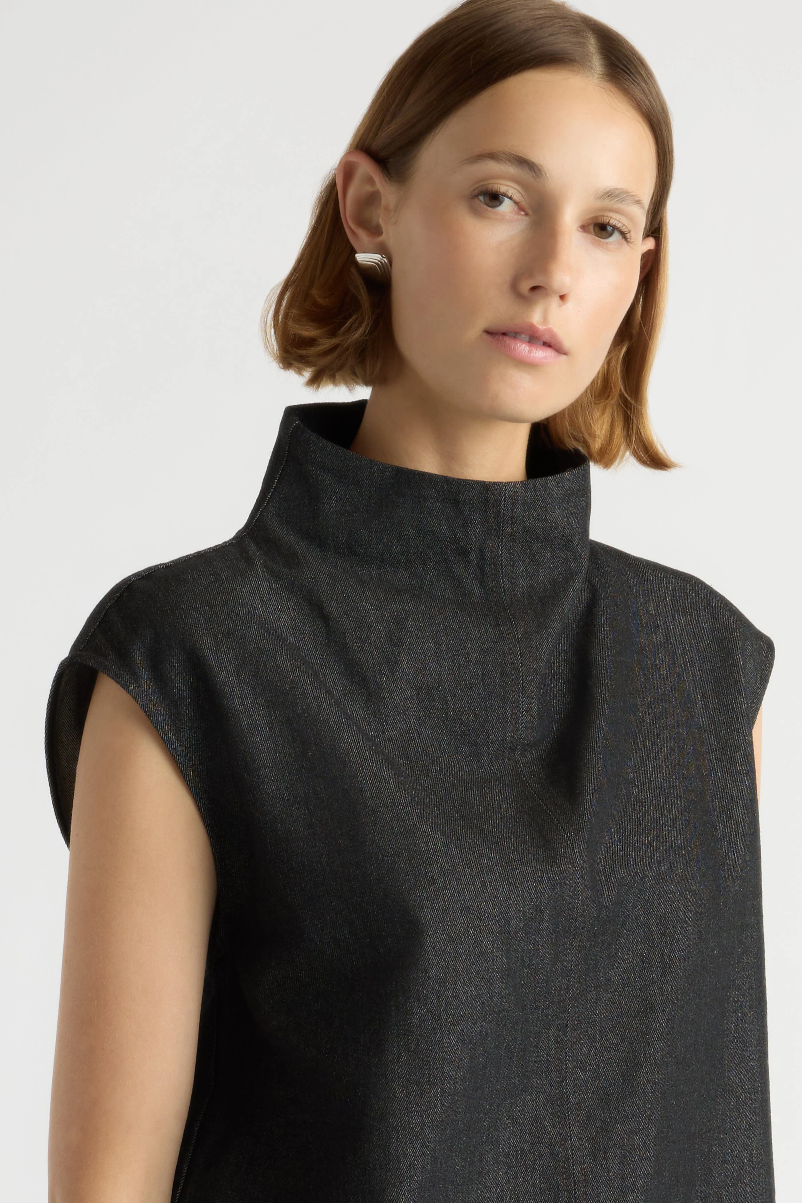 Albury Funnel-Neck Denim Top - Image 4