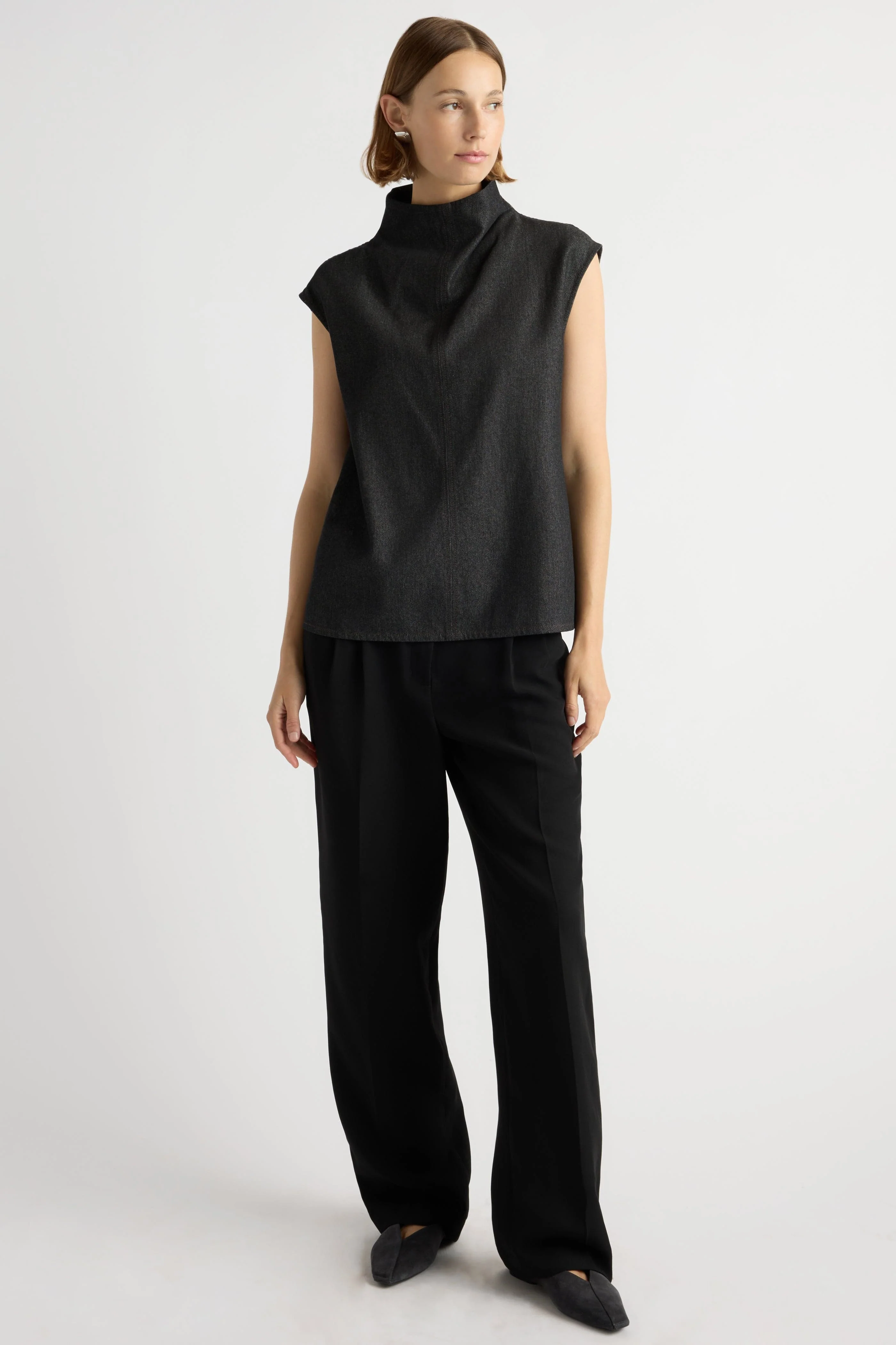 Albury Funnel-Neck Denim Top - Image 5