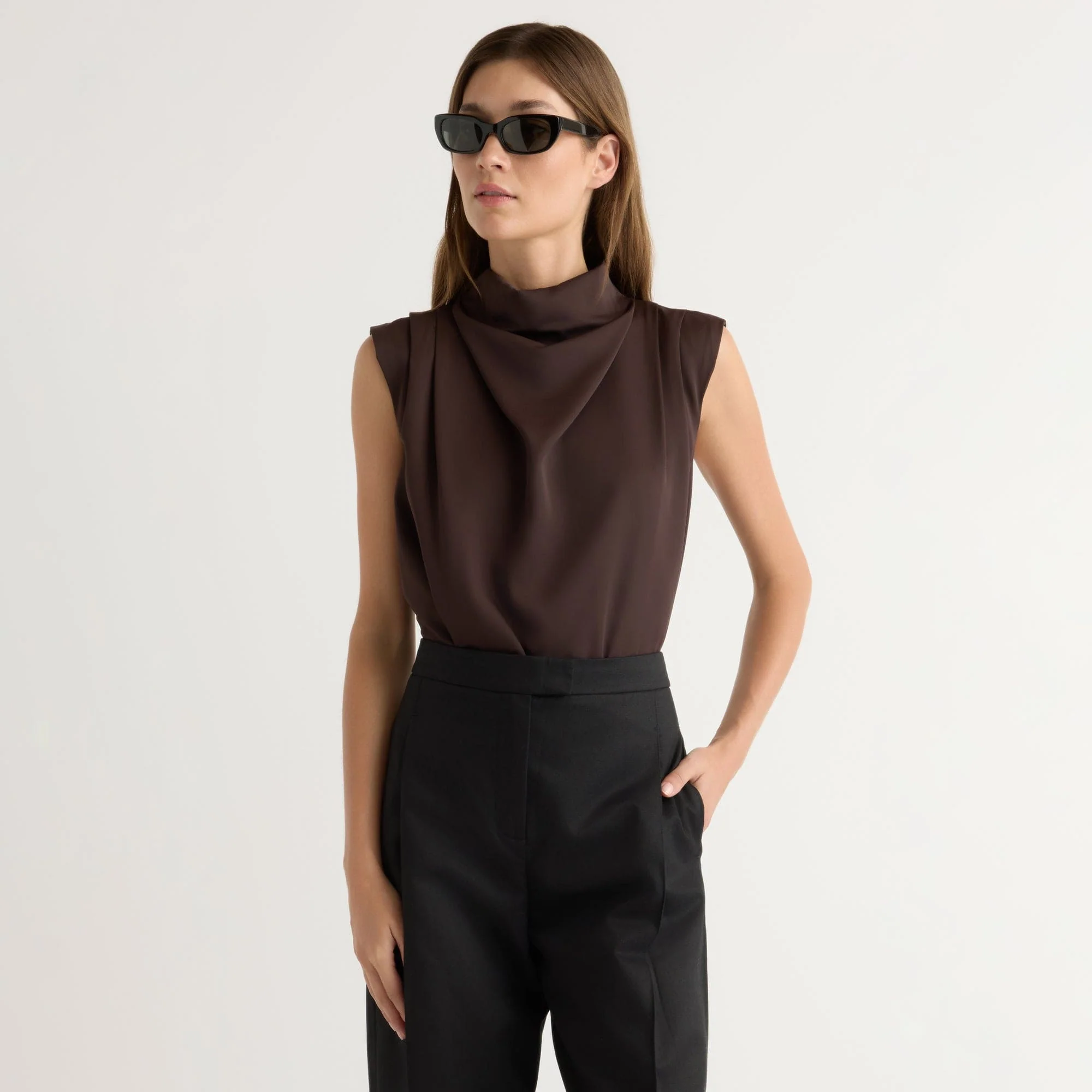 Allegra Gathered-Neck Sleeveless Blouse