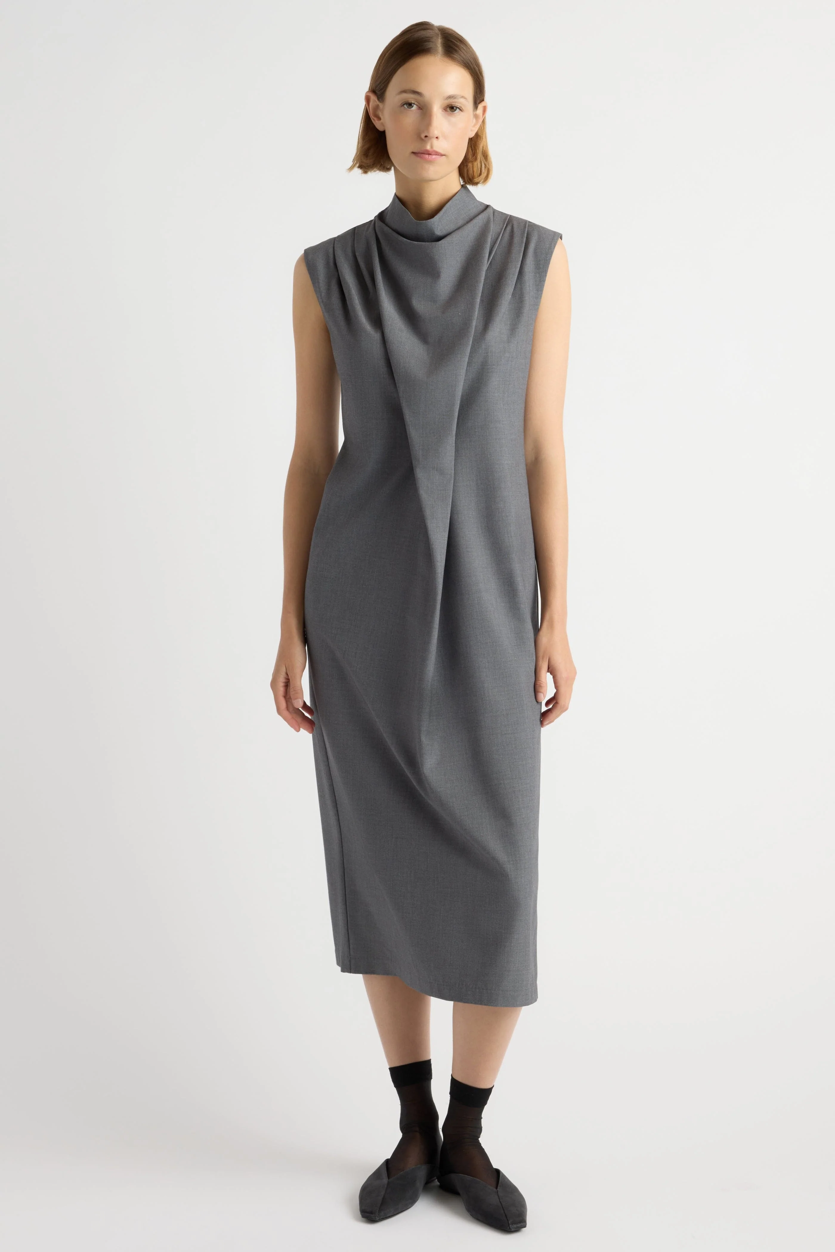 Amara Gathered-Neck Drape Dress - Image 4