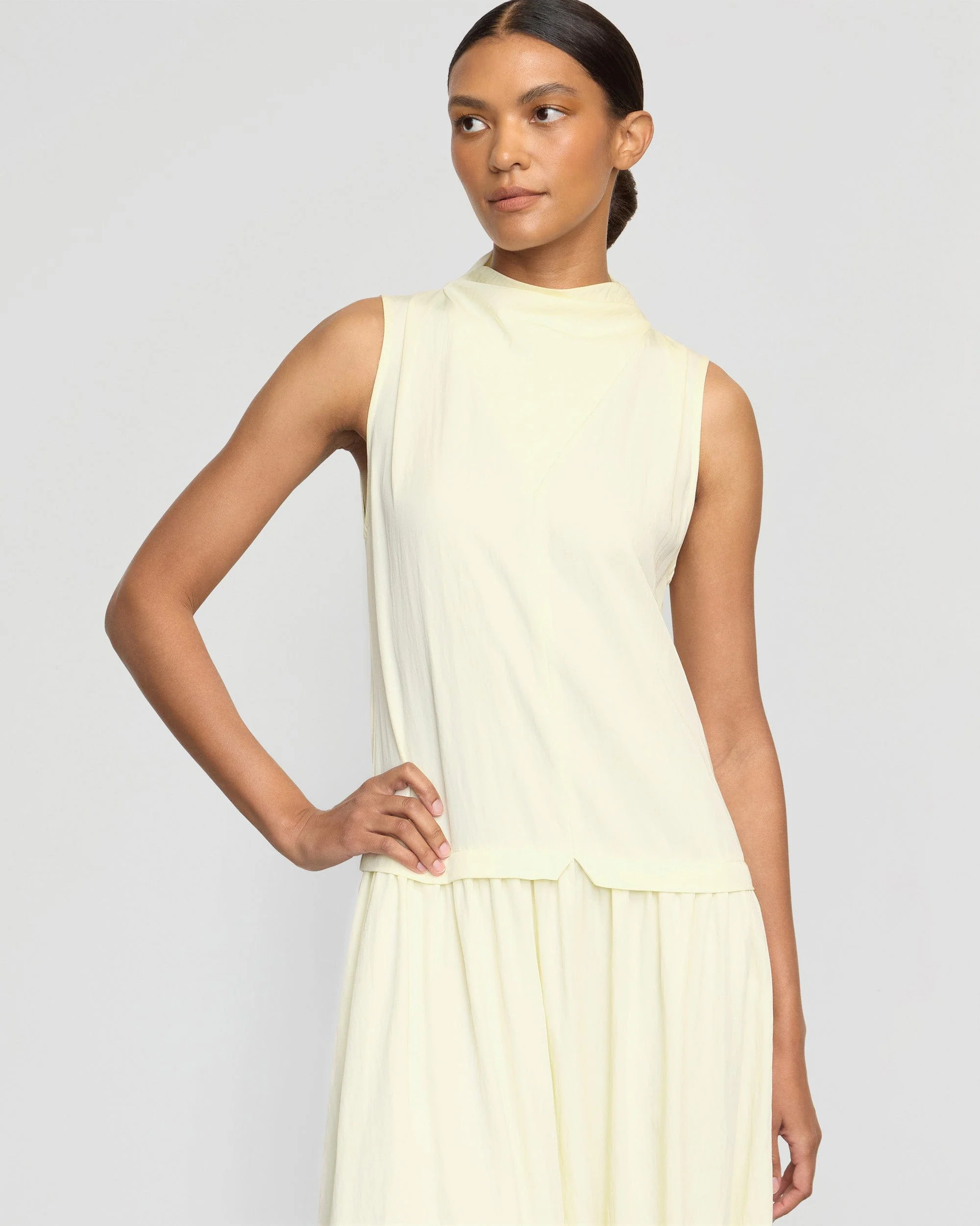 Chinon Drop-Waist Gathered-Neck Dress - Image 3