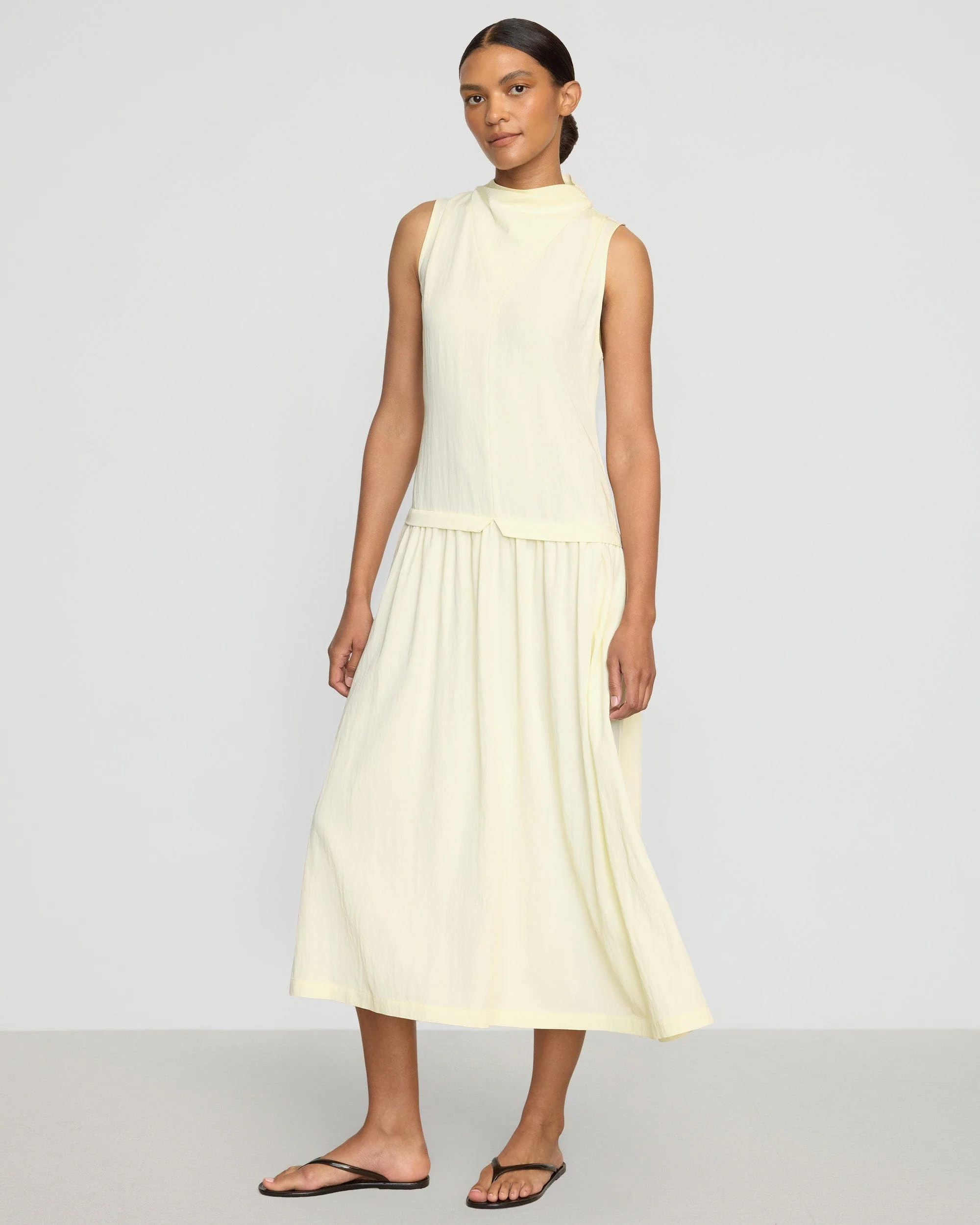 Chinon Drop-Waist Gathered-Neck Dress - Image 4