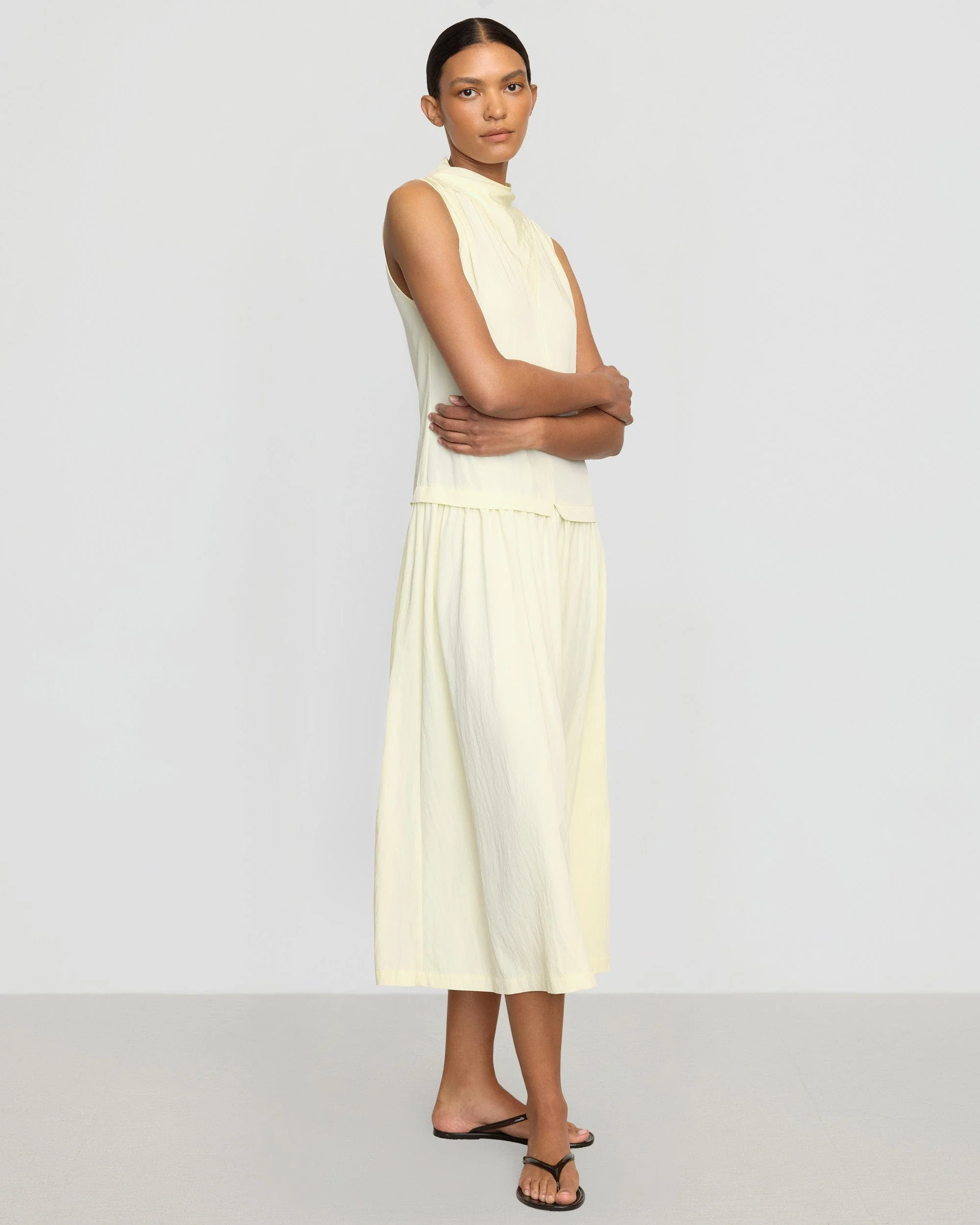 Chinon Drop-Waist Gathered-Neck Dress - Image 5