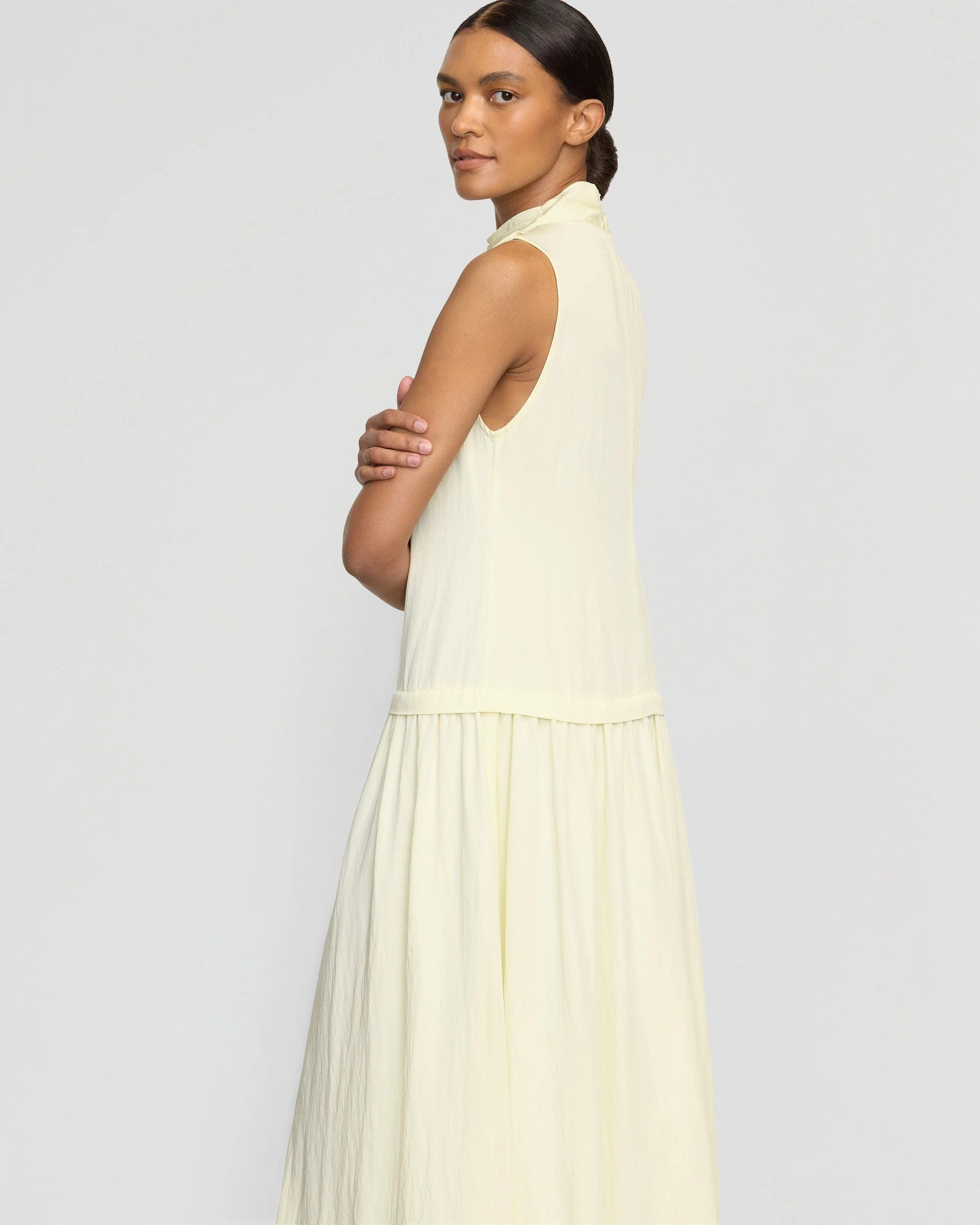 Chinon Drop-Waist Gathered-Neck Dress - Image 6