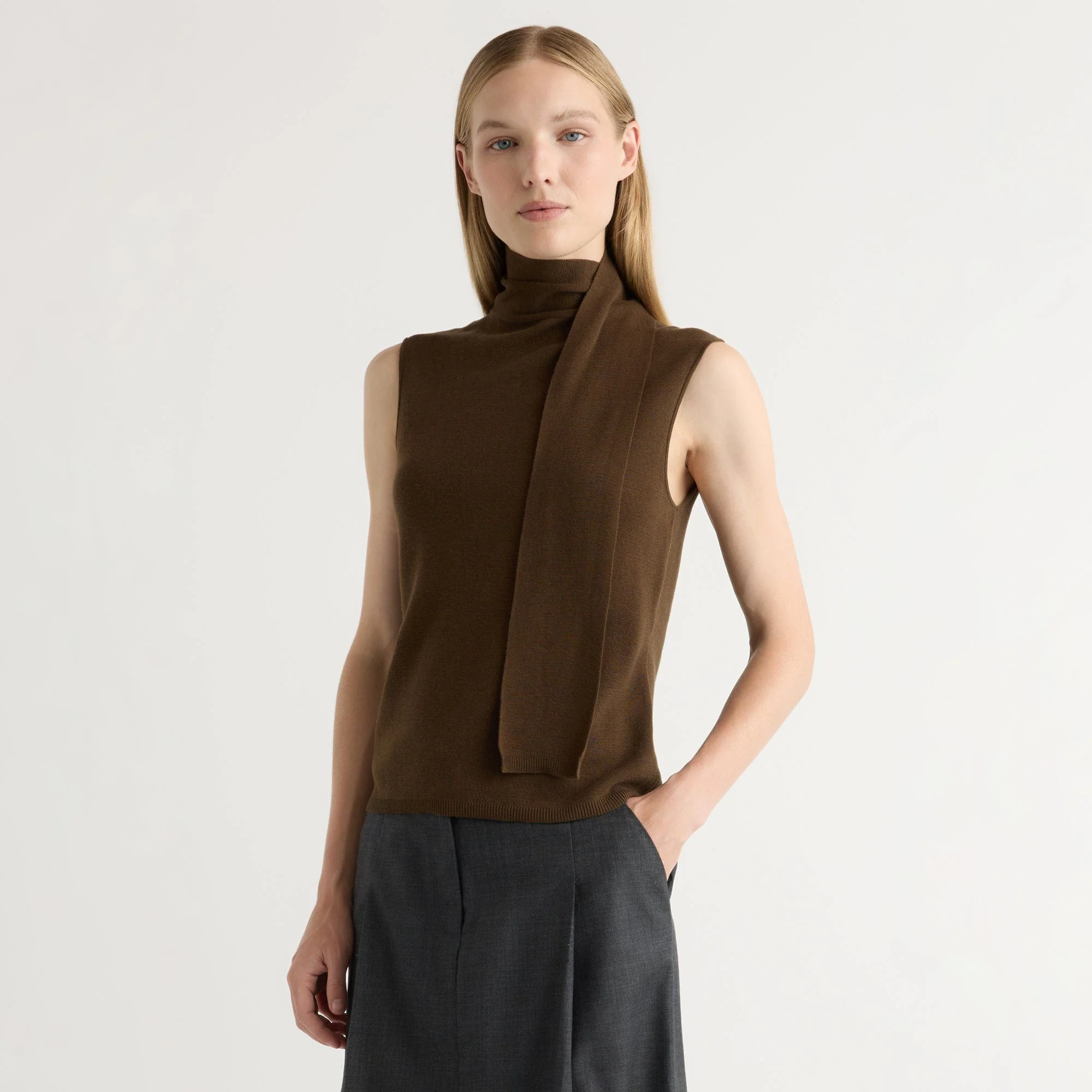 Demi Scarf-Neck Cotton-Silk Knit Top