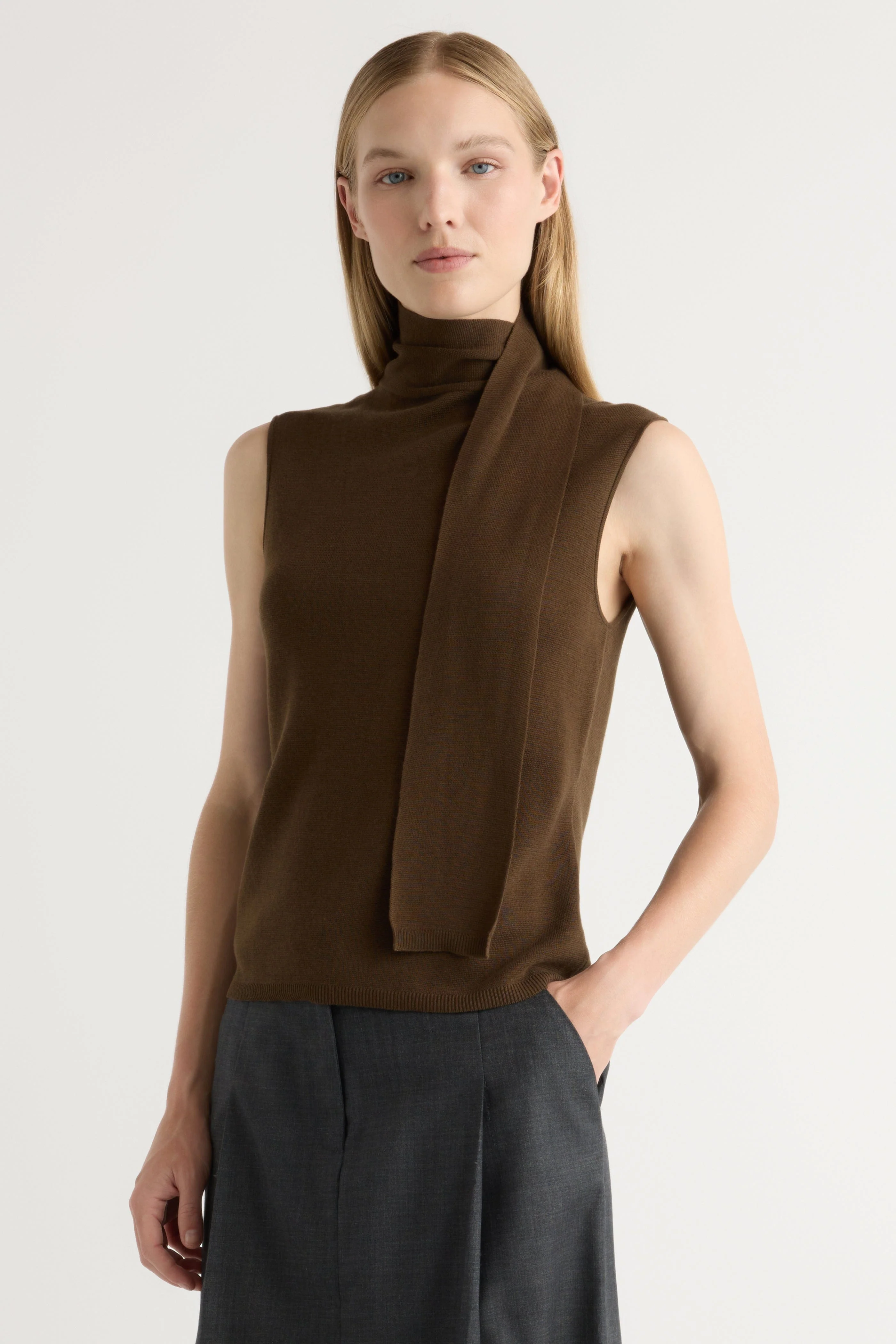 Demi Scarf-Neck Cotton-Silk Knit Top - Image 2