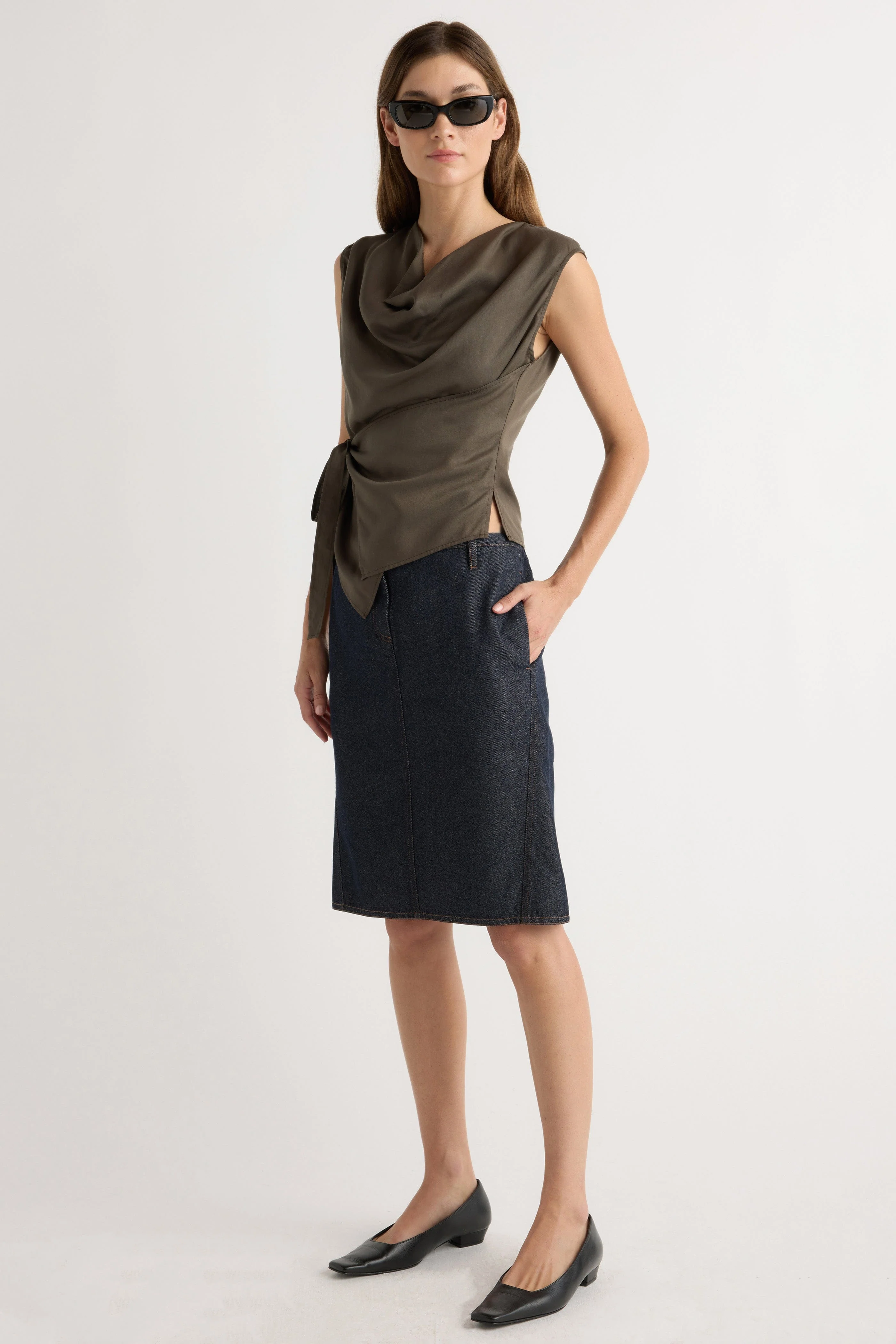 Dion Tencel Cowl-Neck Wrap Blouse - Image 3