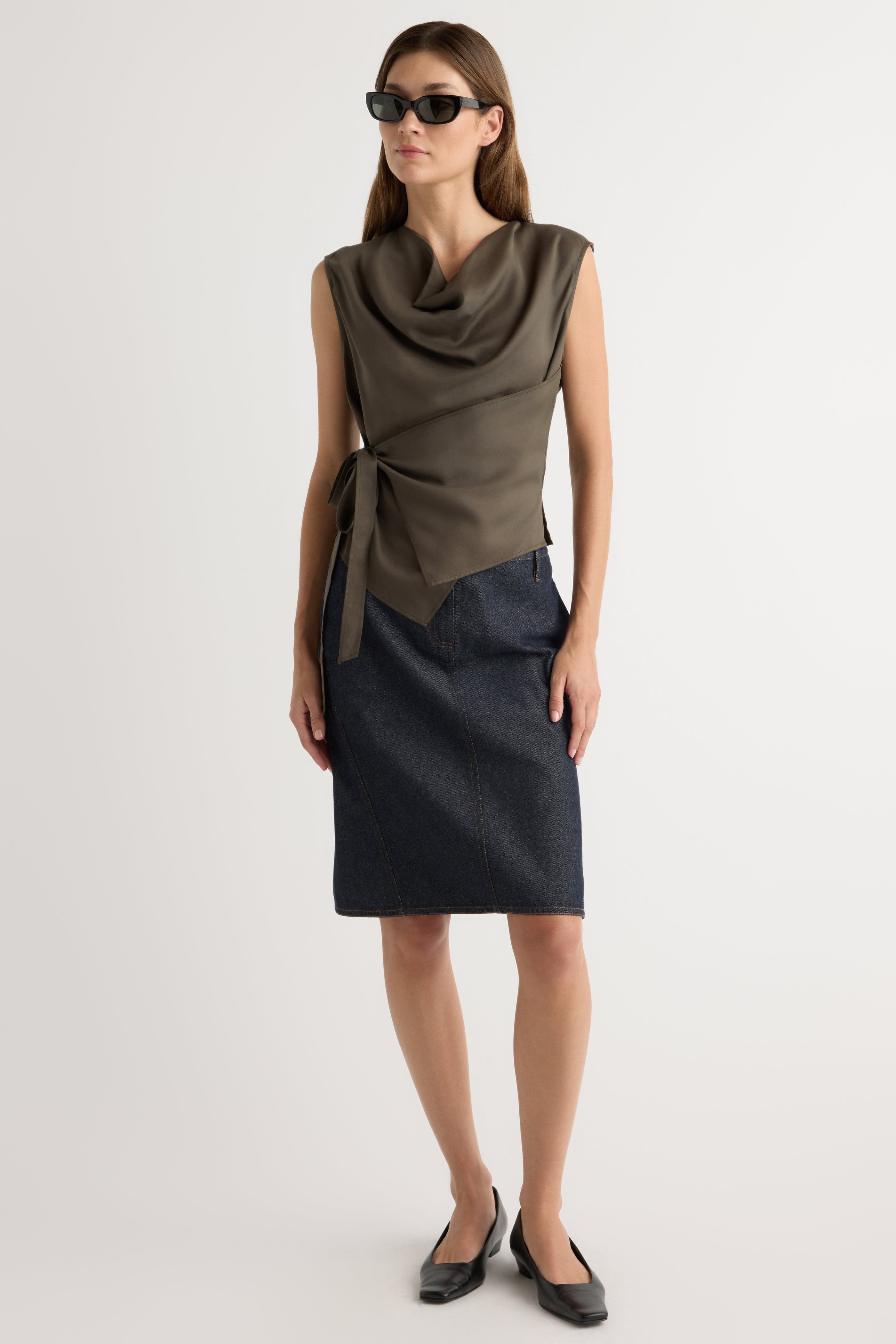 Dion Tencel Cowl-Neck Wrap Blouse - Image 4