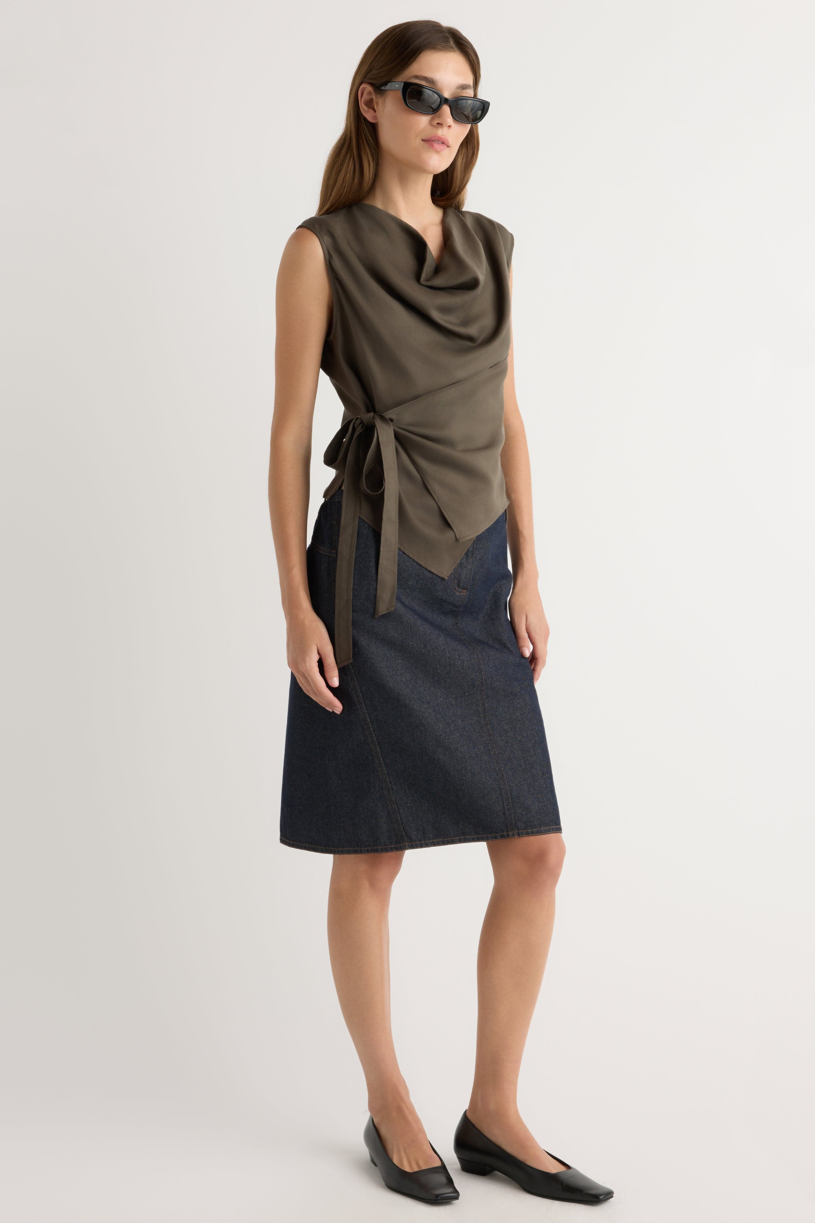 Dion Tencel Cowl-Neck Wrap Blouse - Image 6