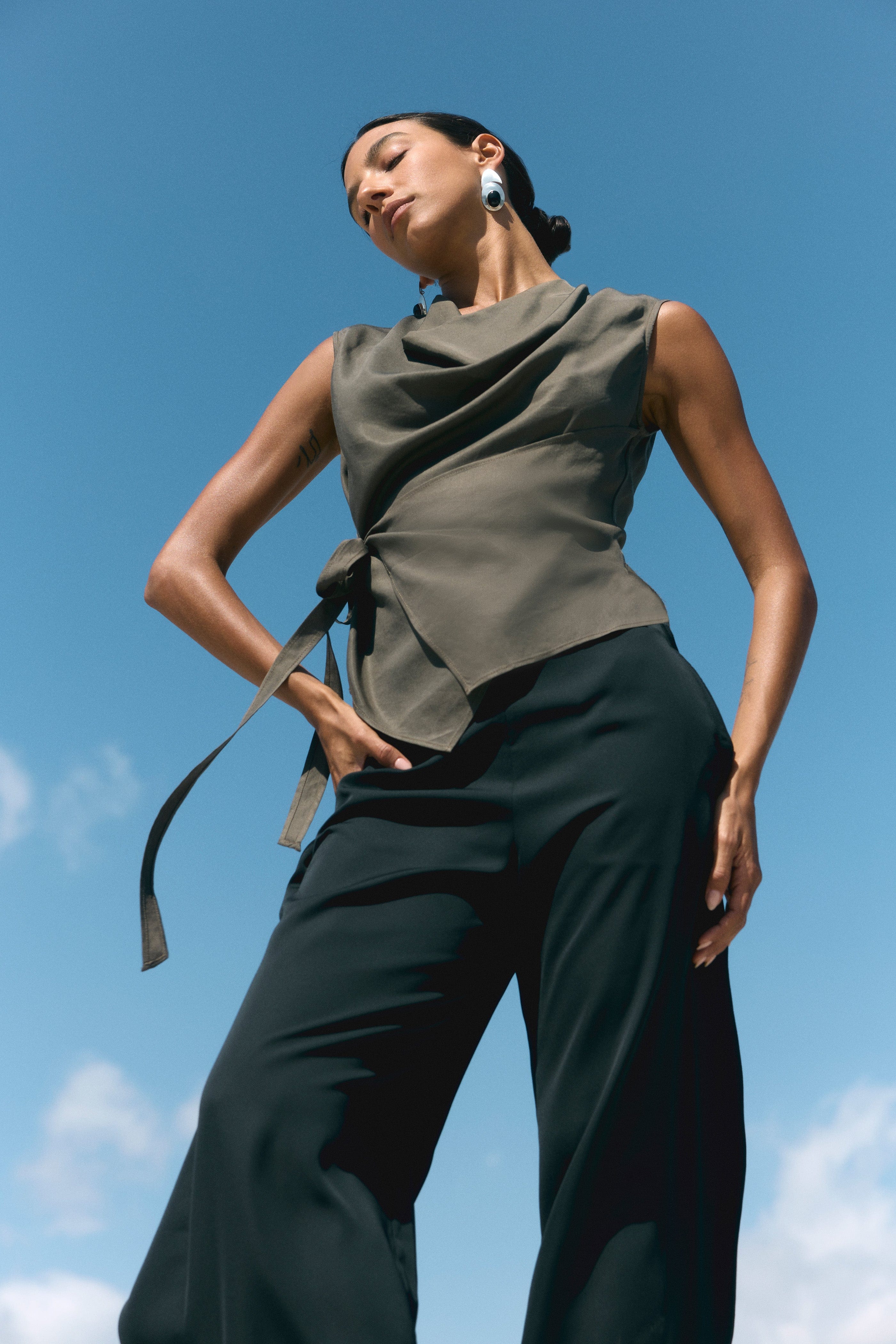 Dion Tencel Cowl-Neck Wrap Blouse - Image 8