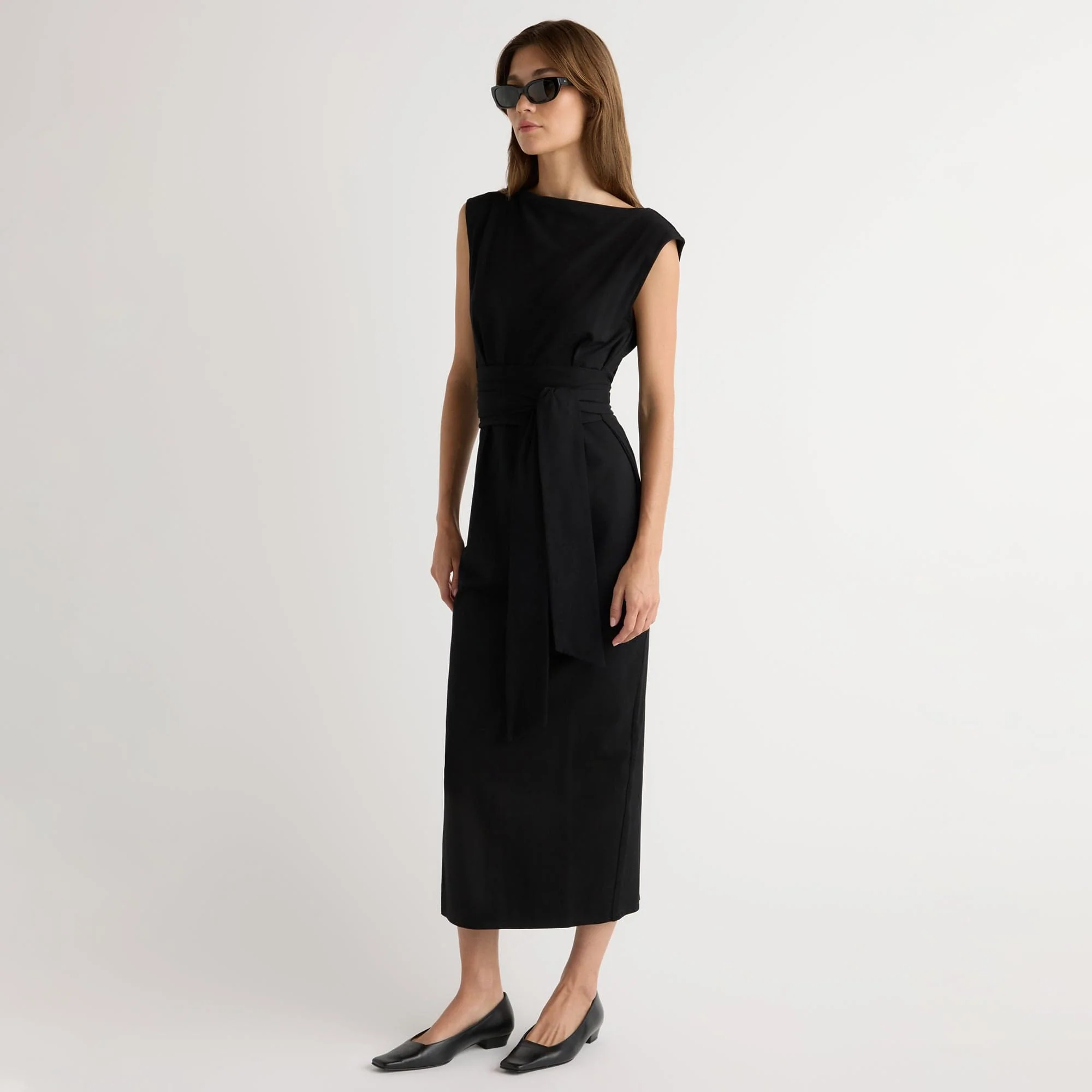 Edina Tie-Front Slit-Neck Dress