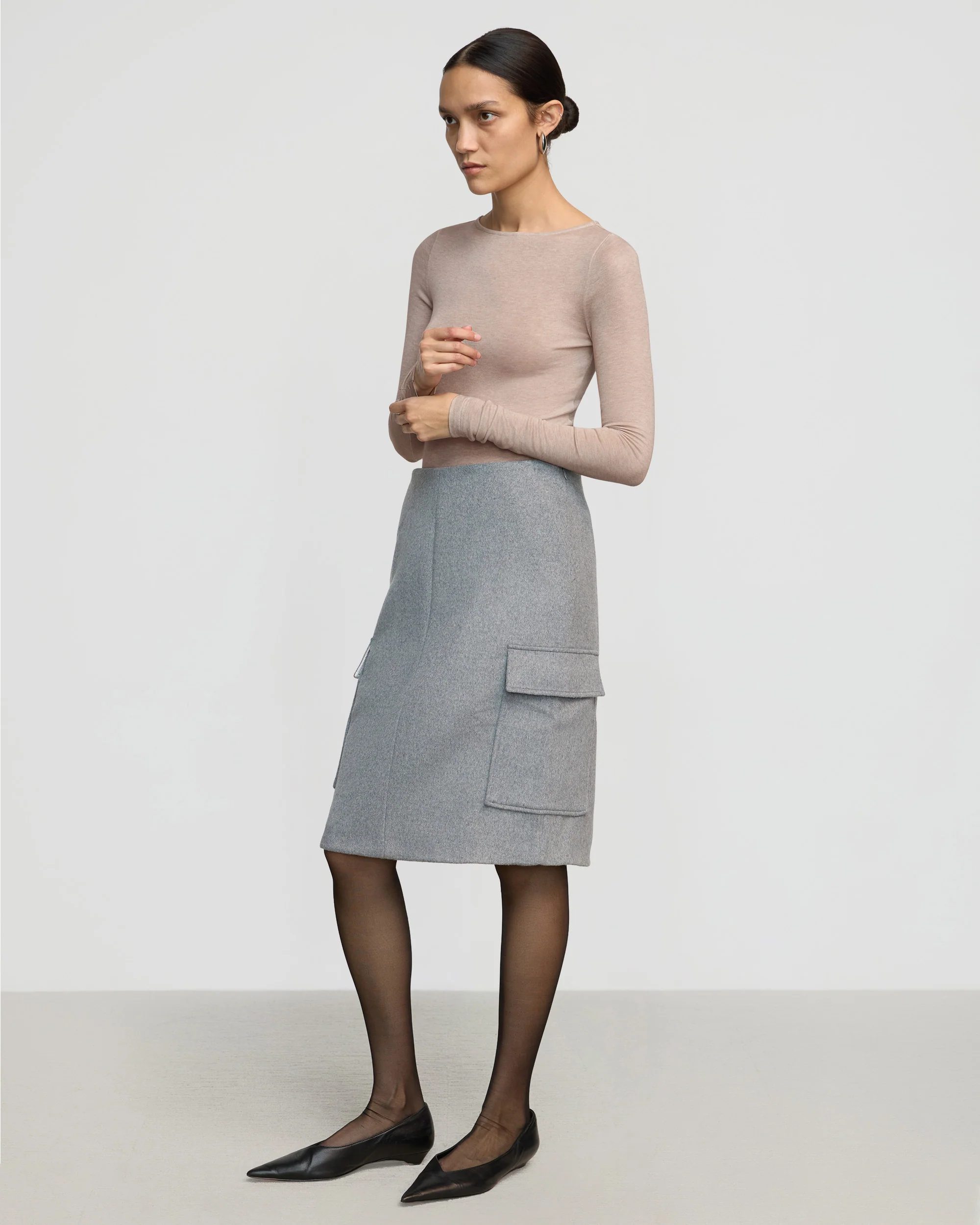 Felicia Wool Utility Midi Skirt - Image 2