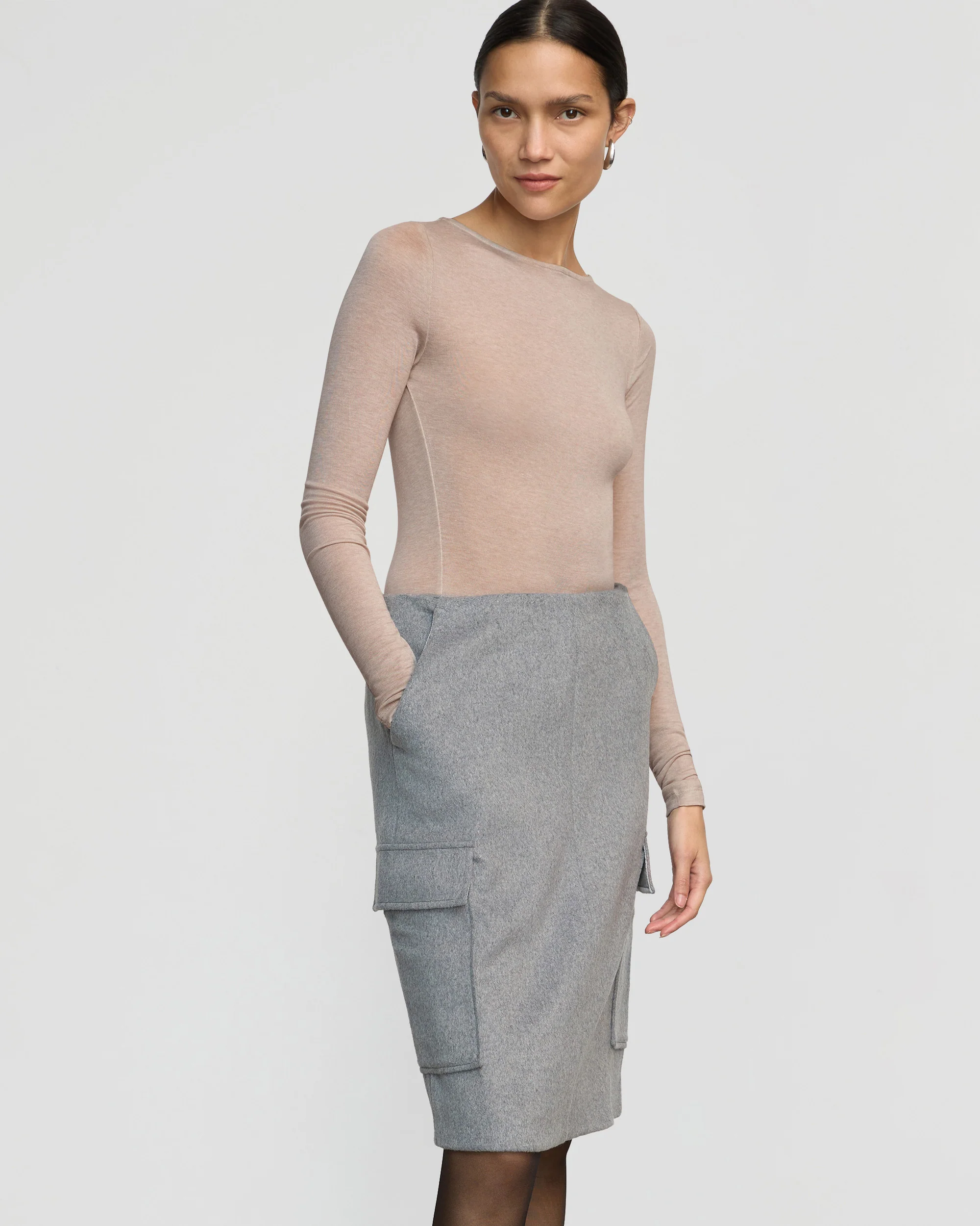 Felicia Wool Utility Midi Skirt - Image 3