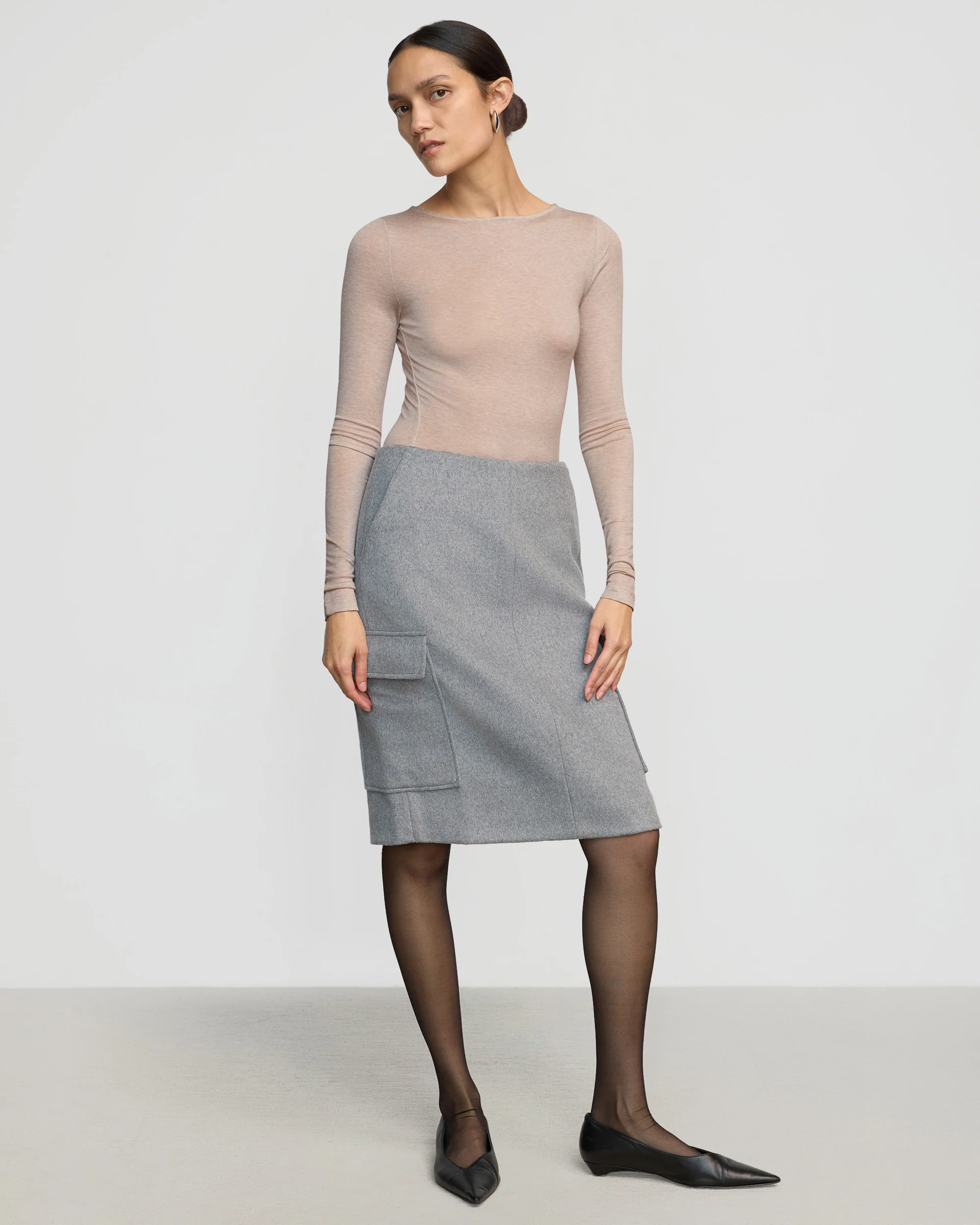 Felicia Wool Utility Midi Skirt - Image 4
