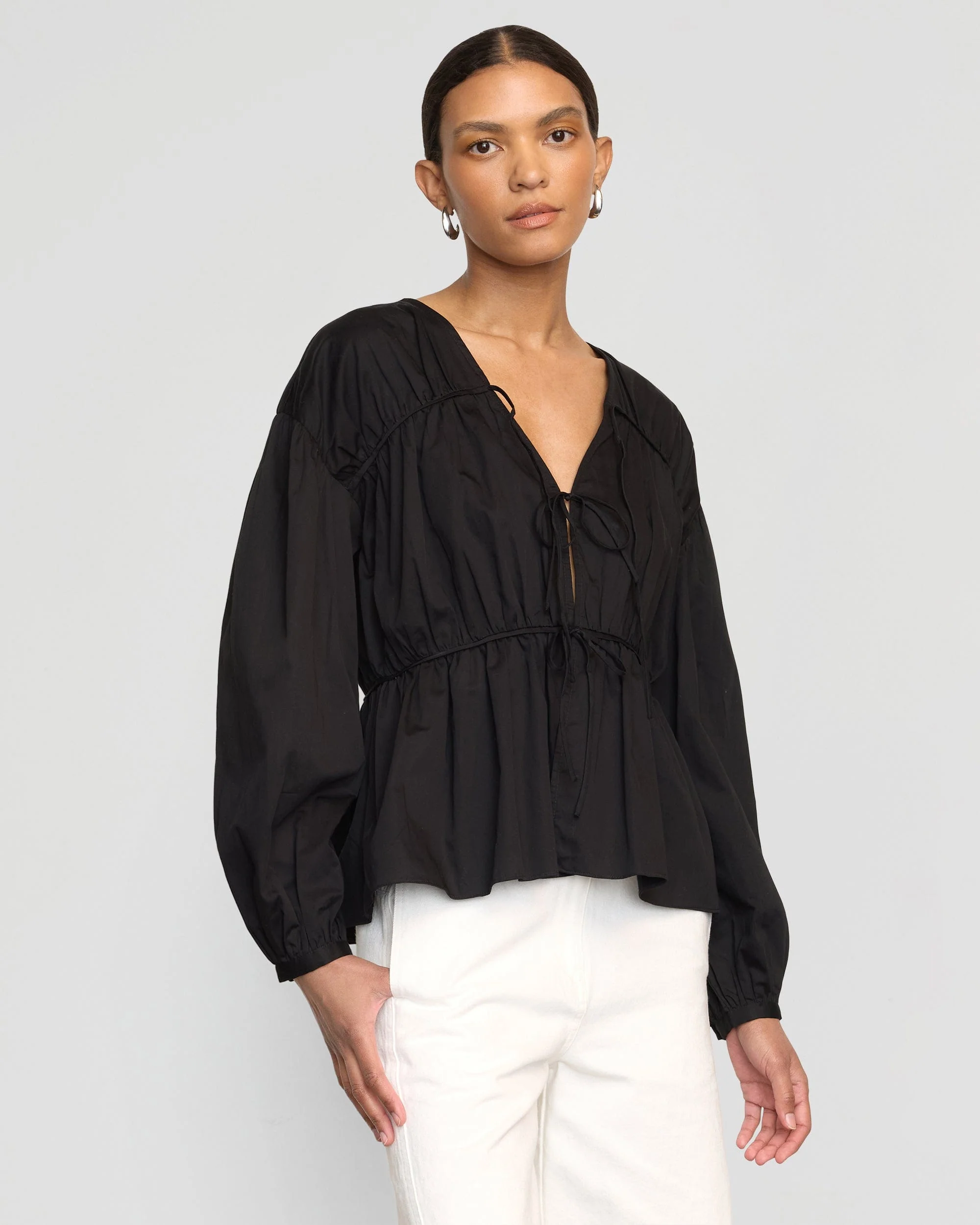 Hira Tie-Front Organic Cotton Blouse - Image 2