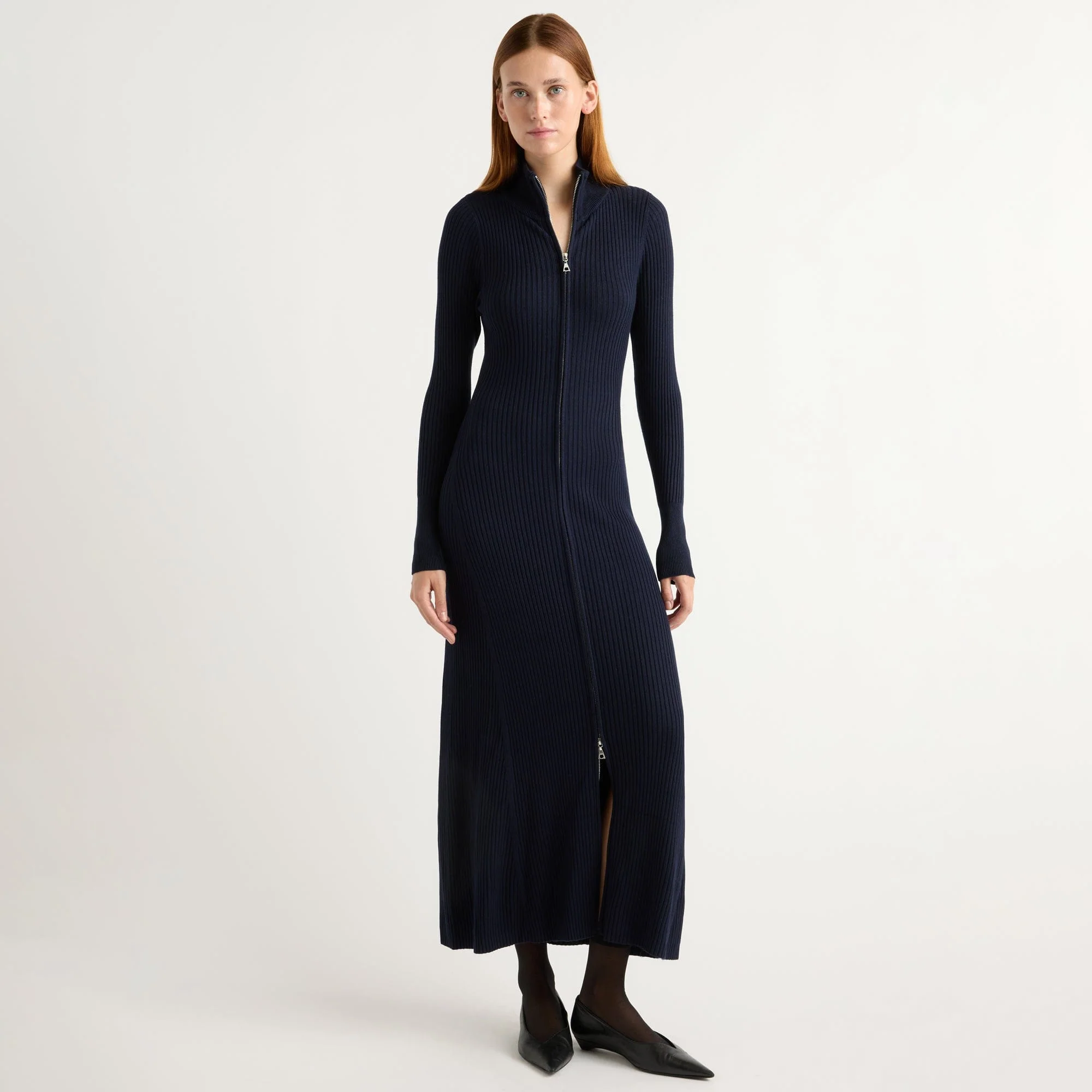 Janne Ribbed Two-Way Zip Sweater Dress