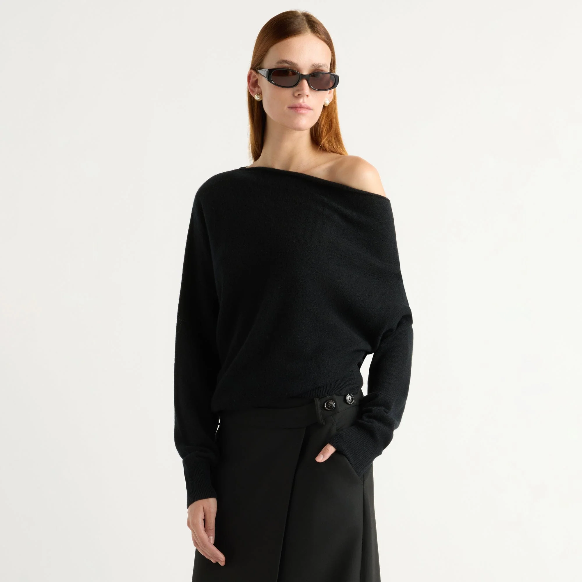 Lan Cashmere Off-Shoulder Sweater