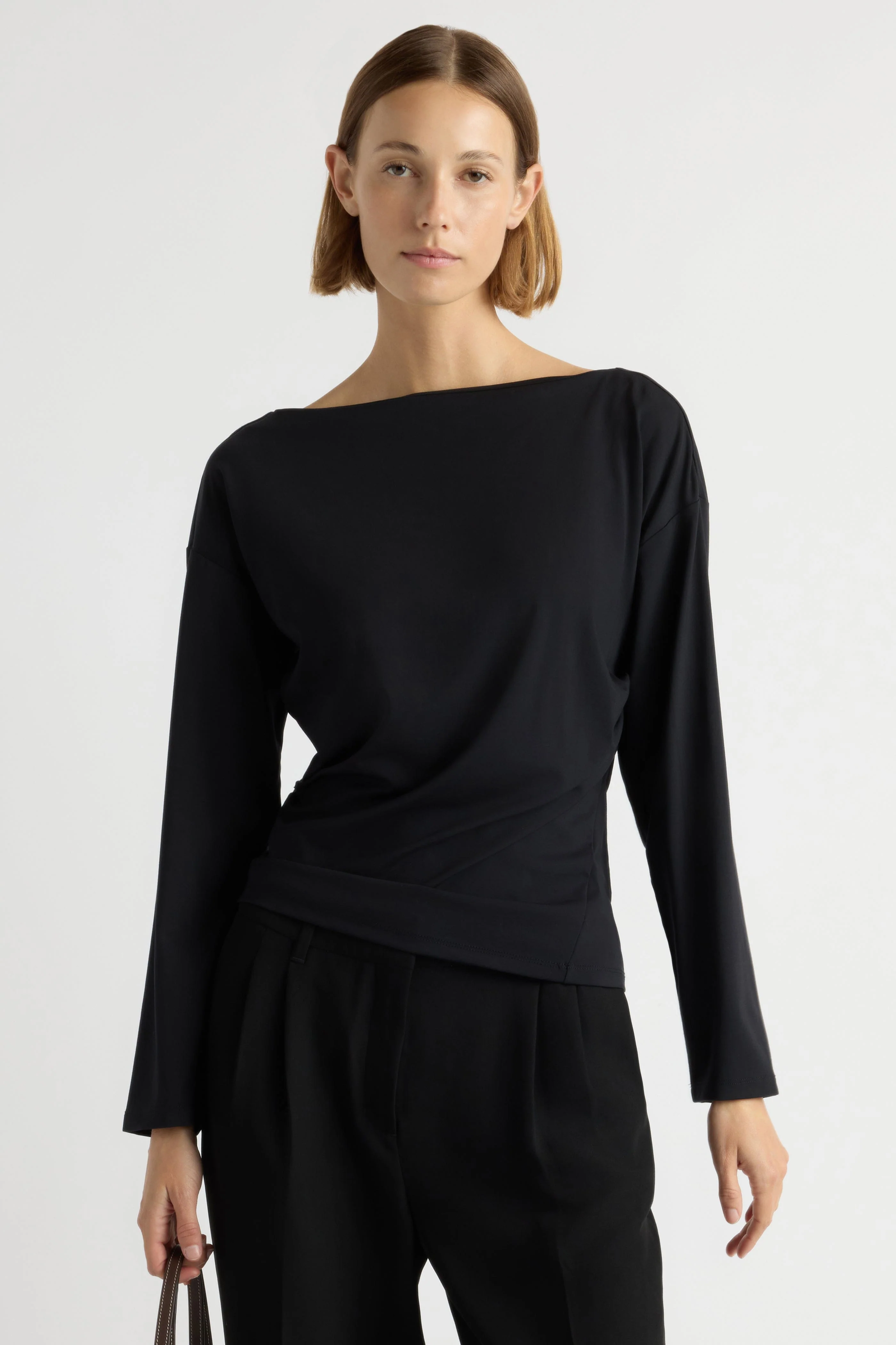 Letha Twisted-Hem Slit-Neck Tee - Image 2