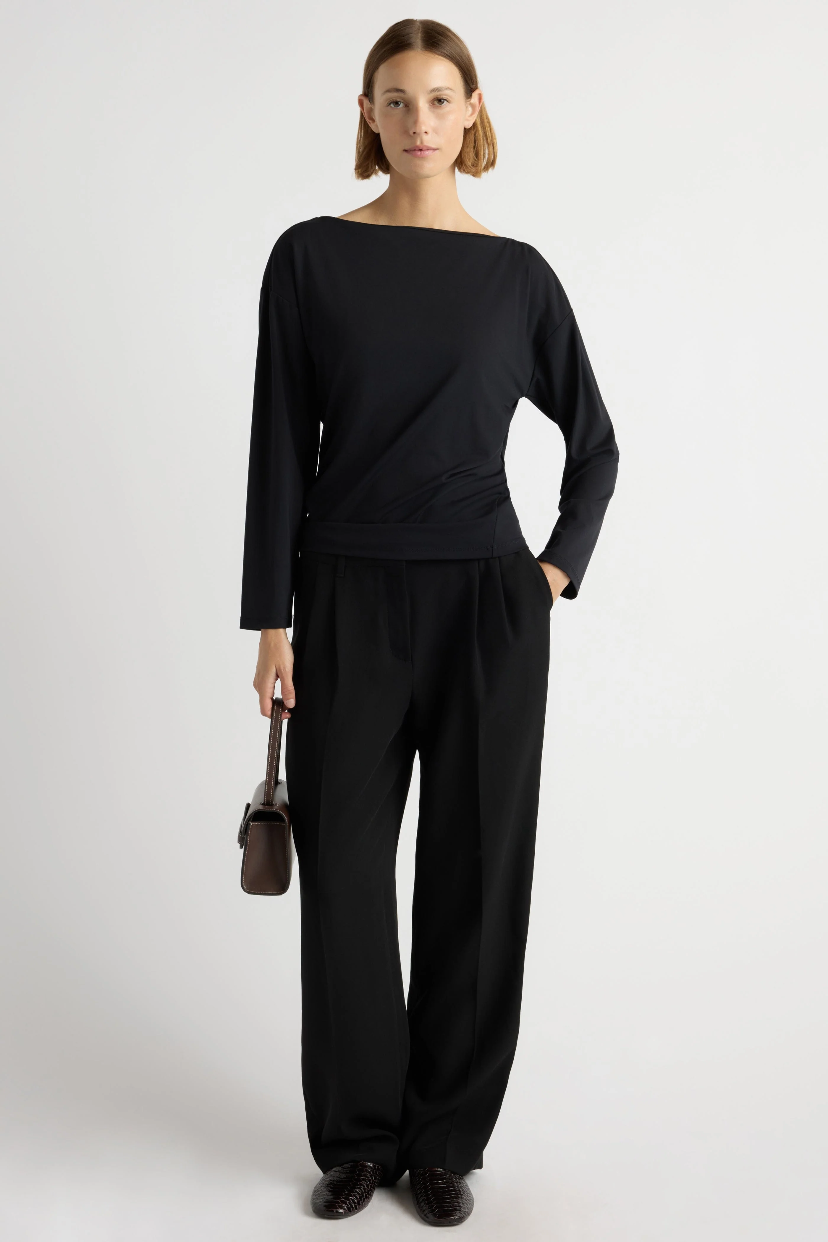 Letha Twisted-Hem Slit-Neck Tee - Image 3