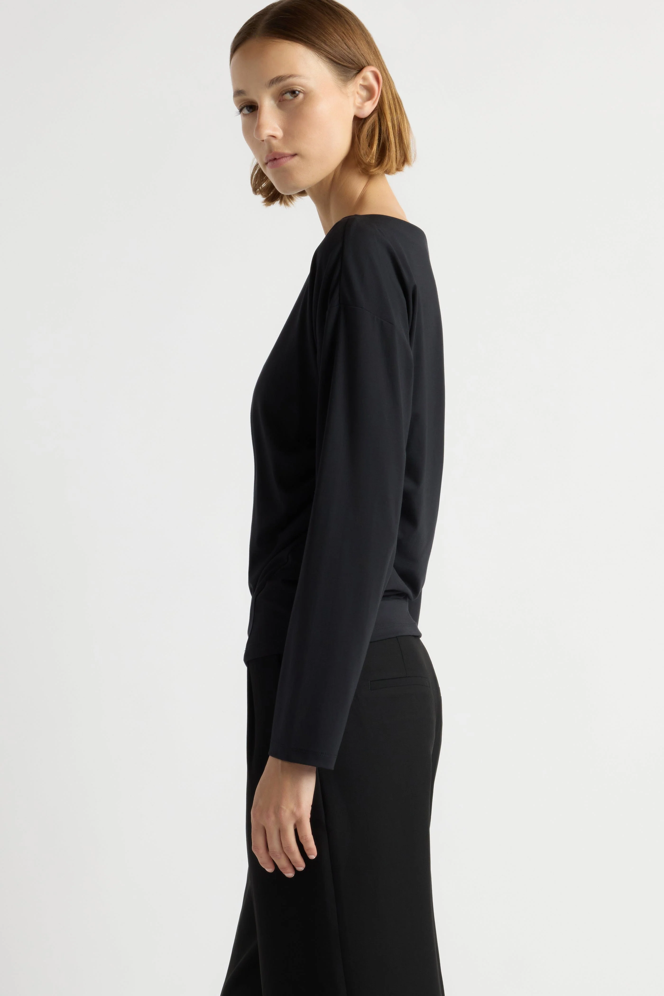 Letha Twisted-Hem Slit-Neck Tee - Image 6