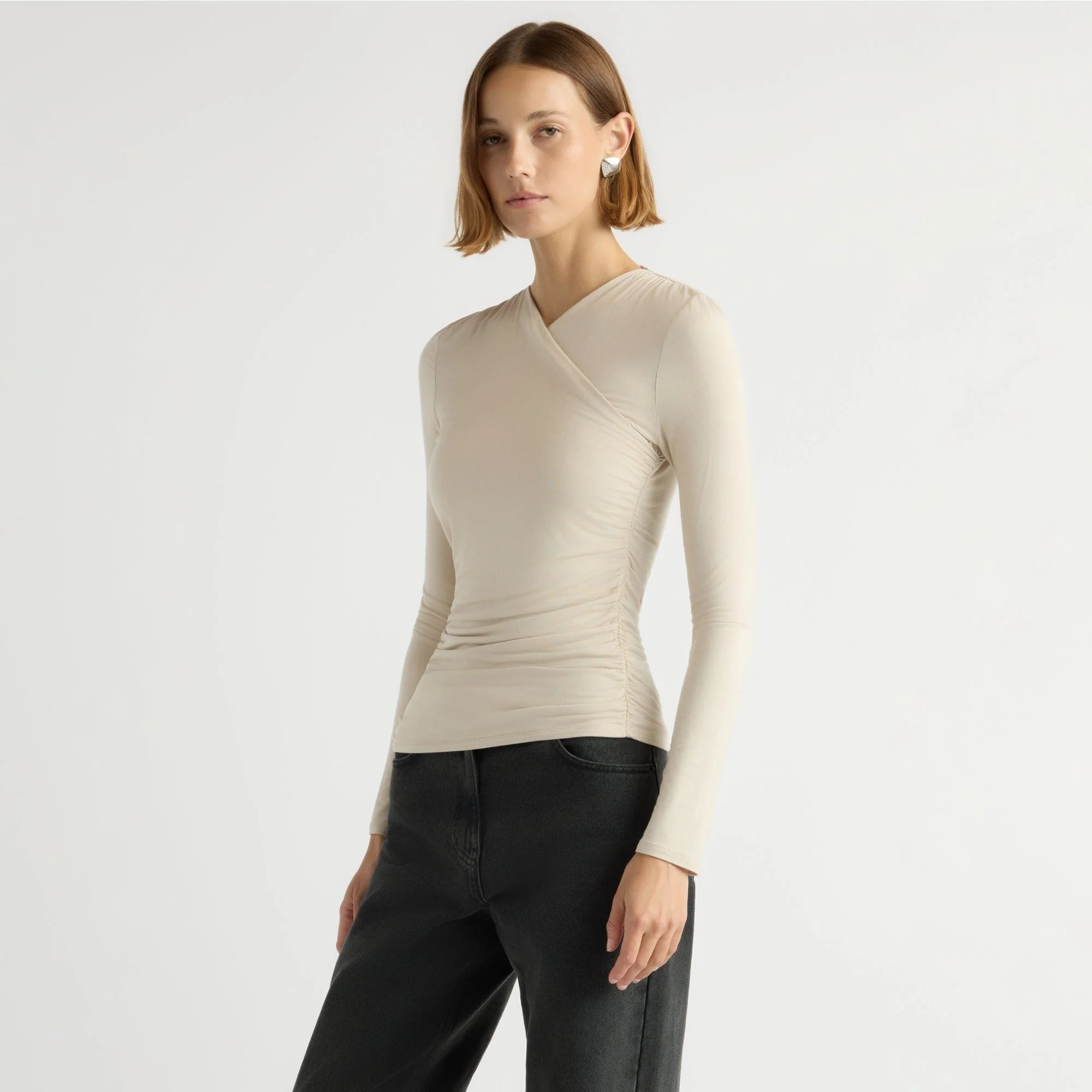 Lilou Wrap-Neck Long-Sleeve Tee