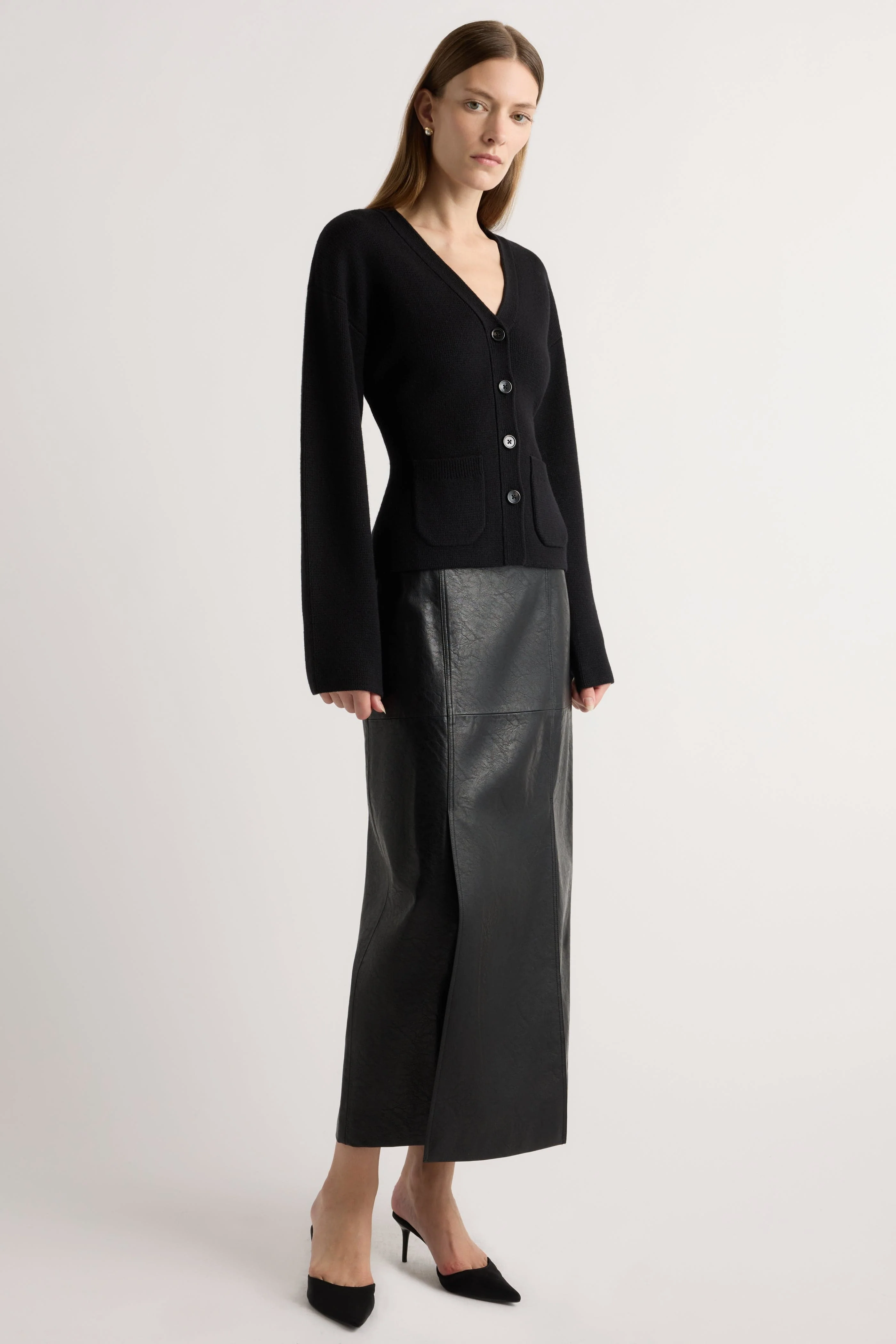 Rama Front-Vent Vegan Leather Skirt - Image 4