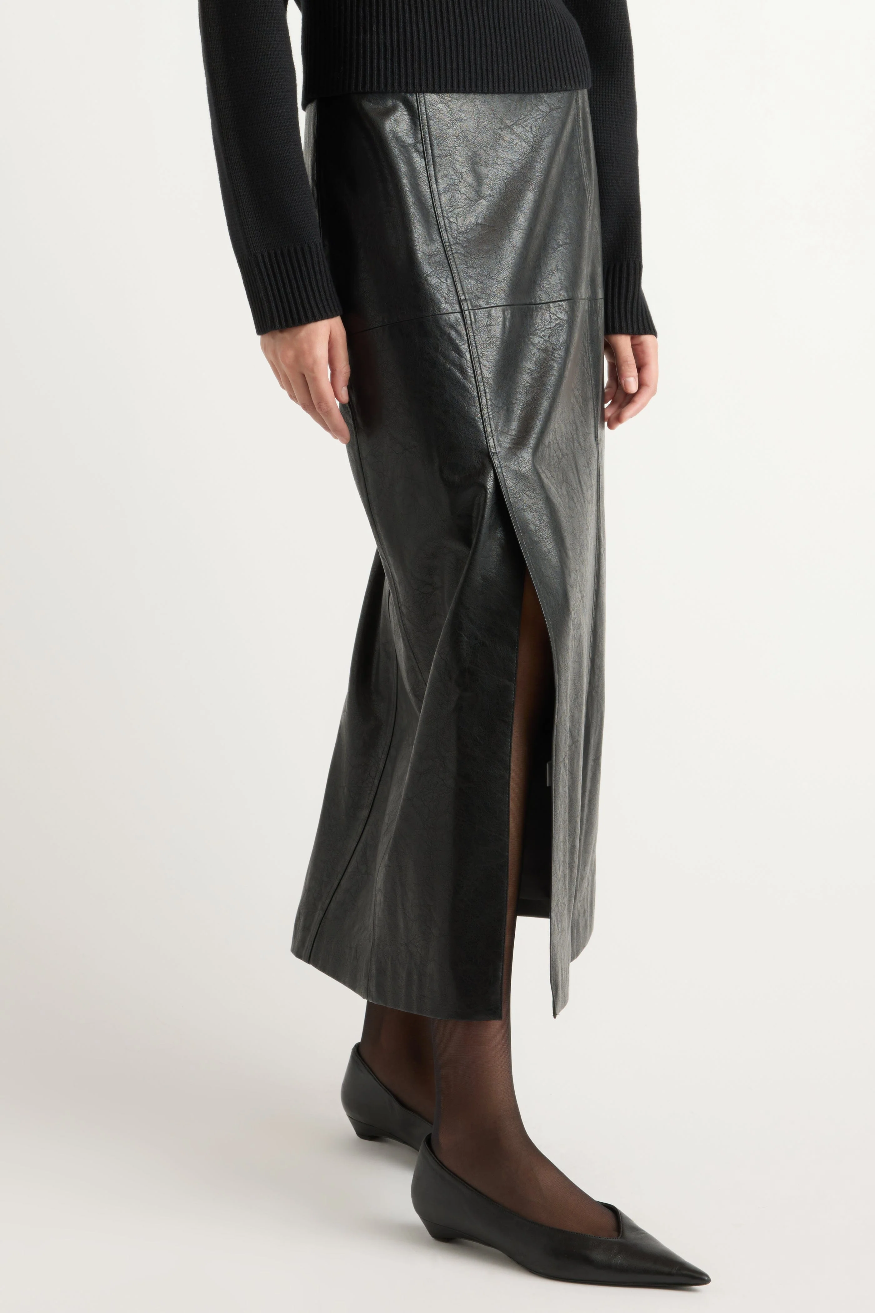 Rama Front-Vent Vegan Leather Skirt - Image 5