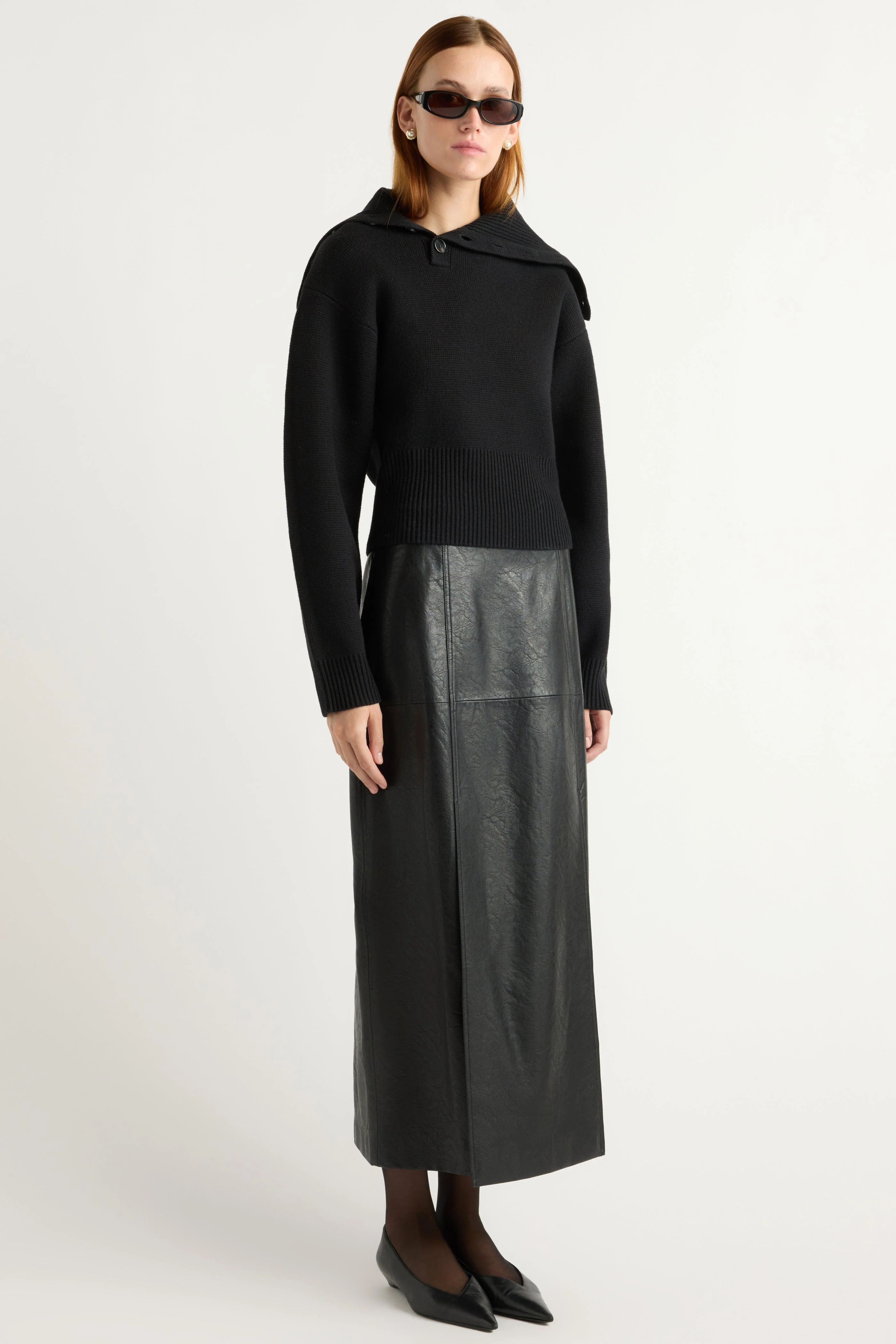 Rama Front-Vent Vegan Leather Skirt - Image 6