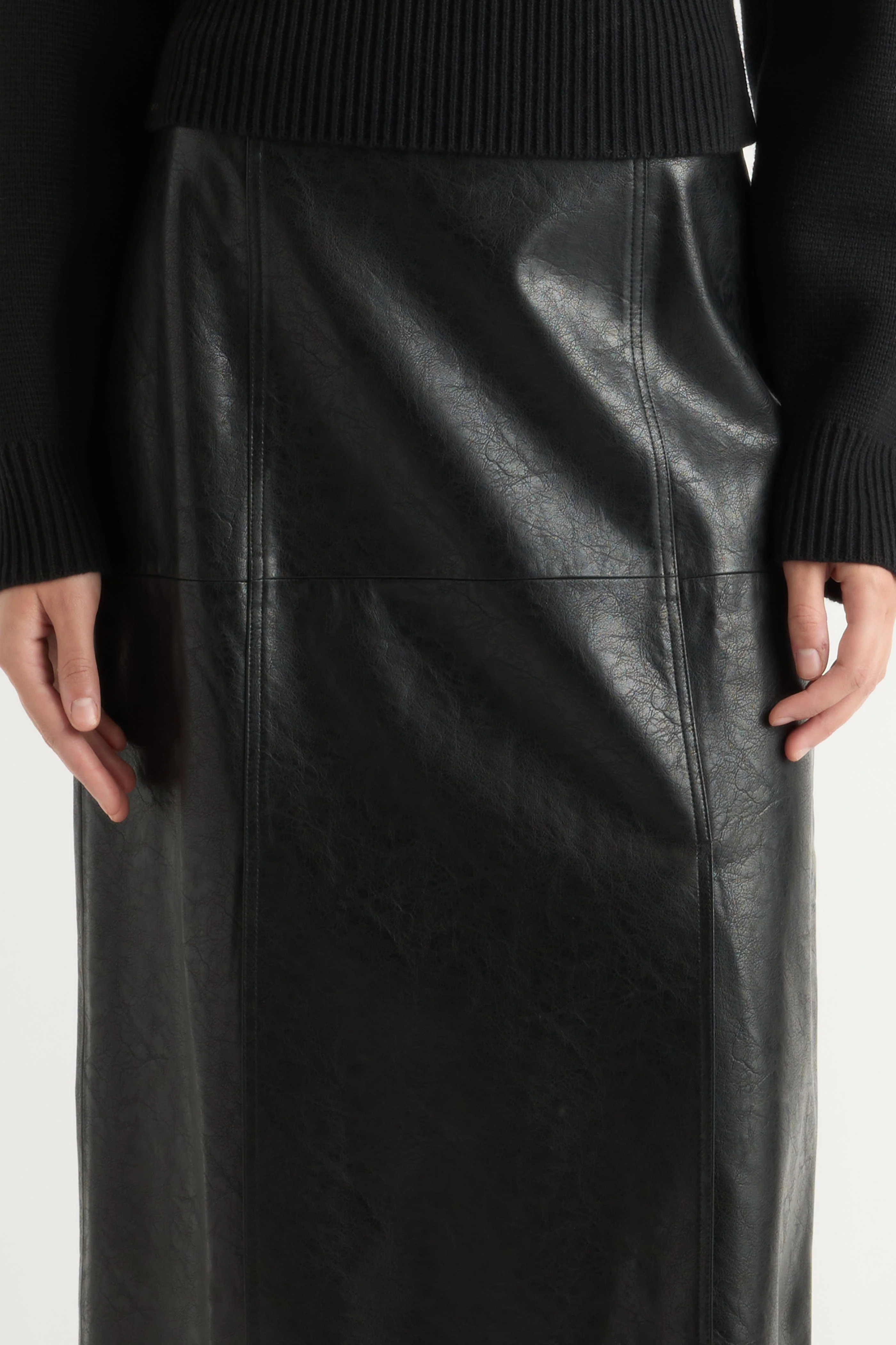 Rama Front-Vent Vegan Leather Skirt - Image 7