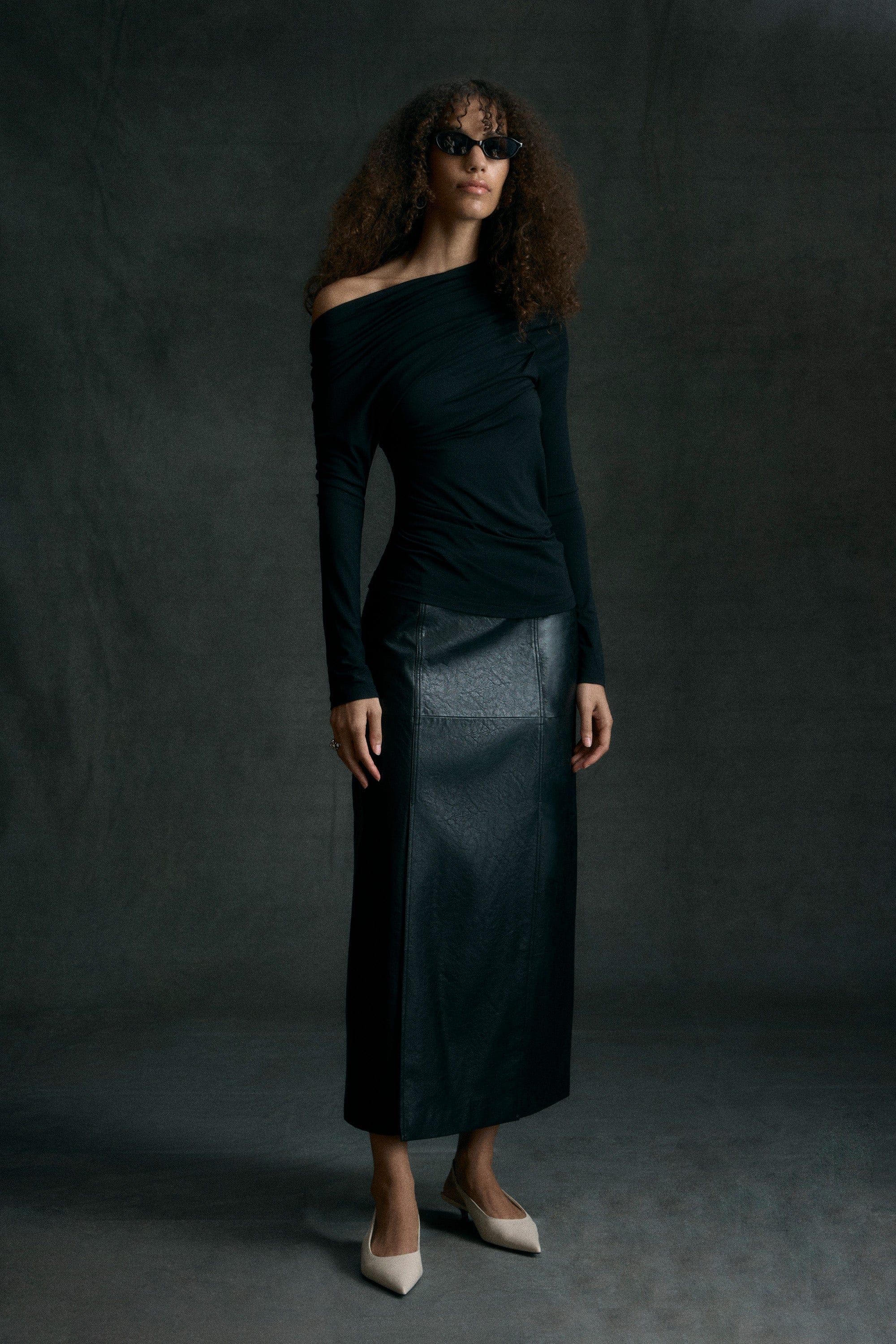 Rama Front-Vent Vegan Leather Skirt - Image 9