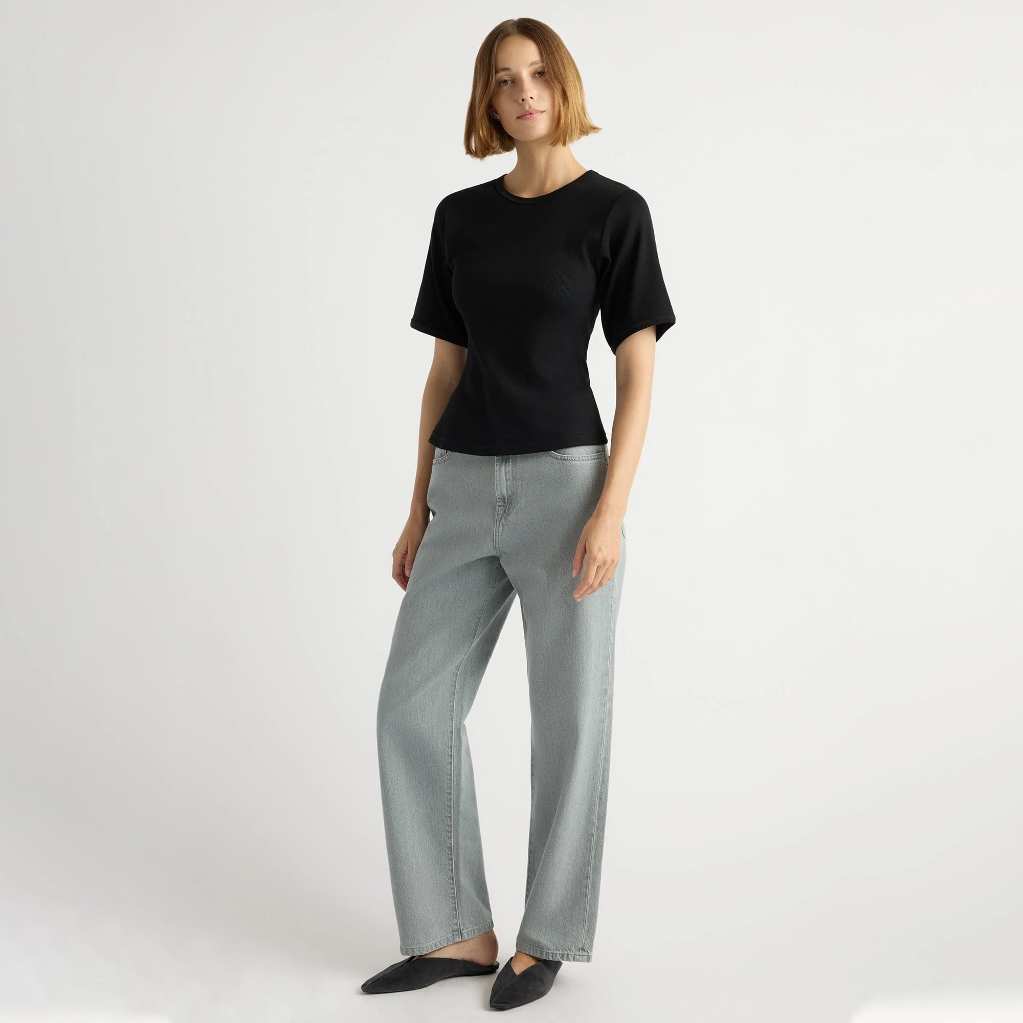 Reanne Ribbed Sculpted Crew-Neck Tee