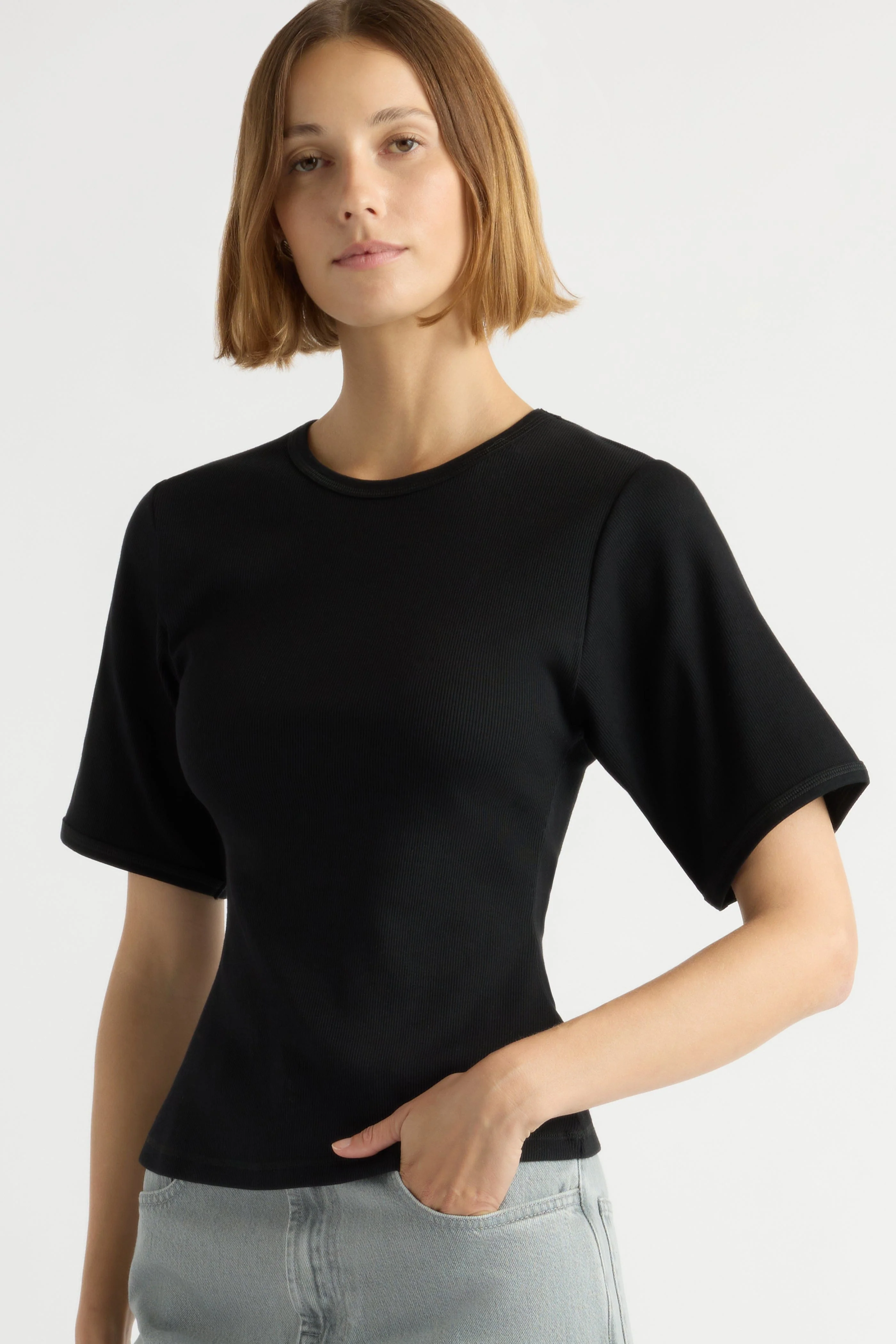 Reanne Ribbed Sculpted Crew-Neck Tee - Image 4