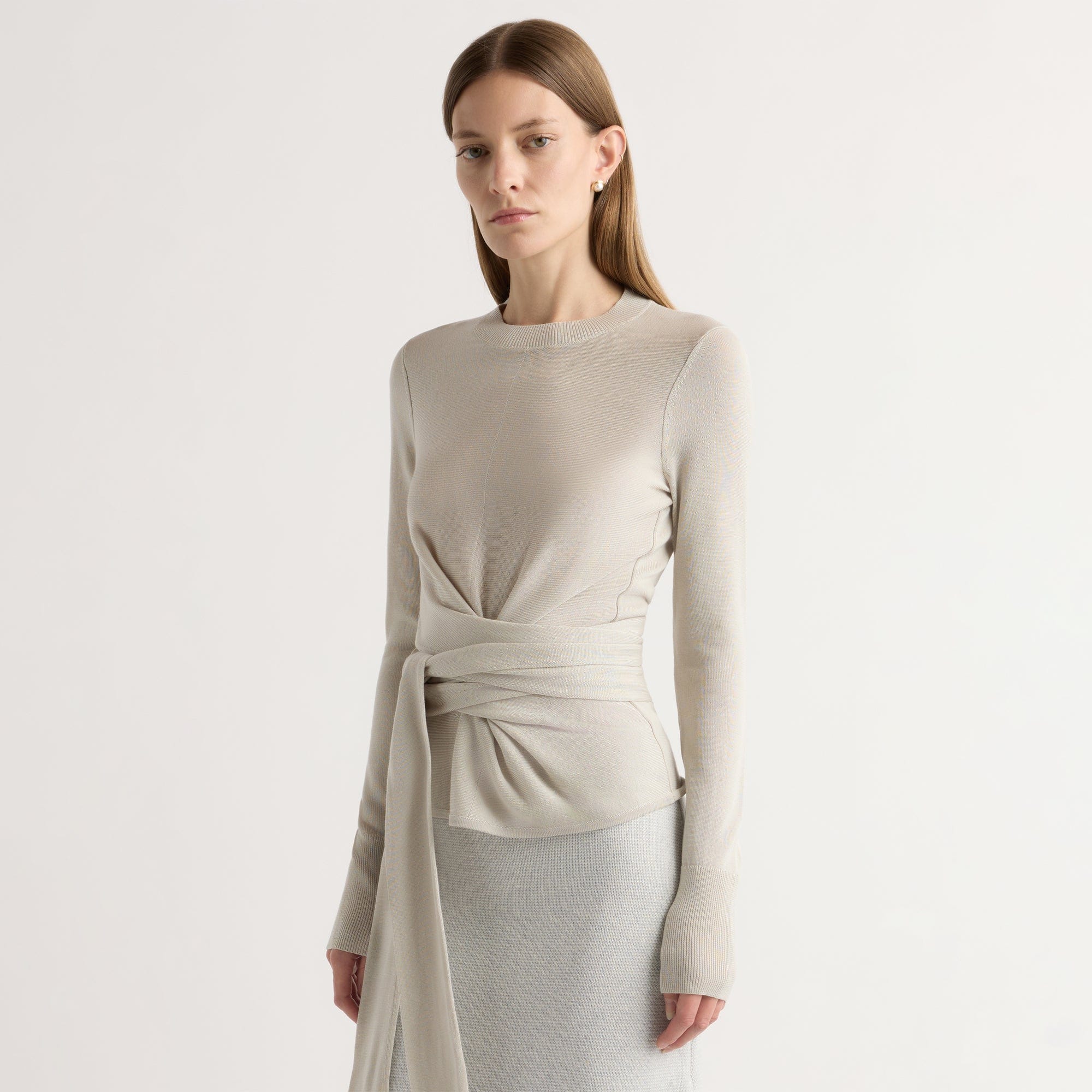 Robin Tie-Front Tencel-Wool Sweater