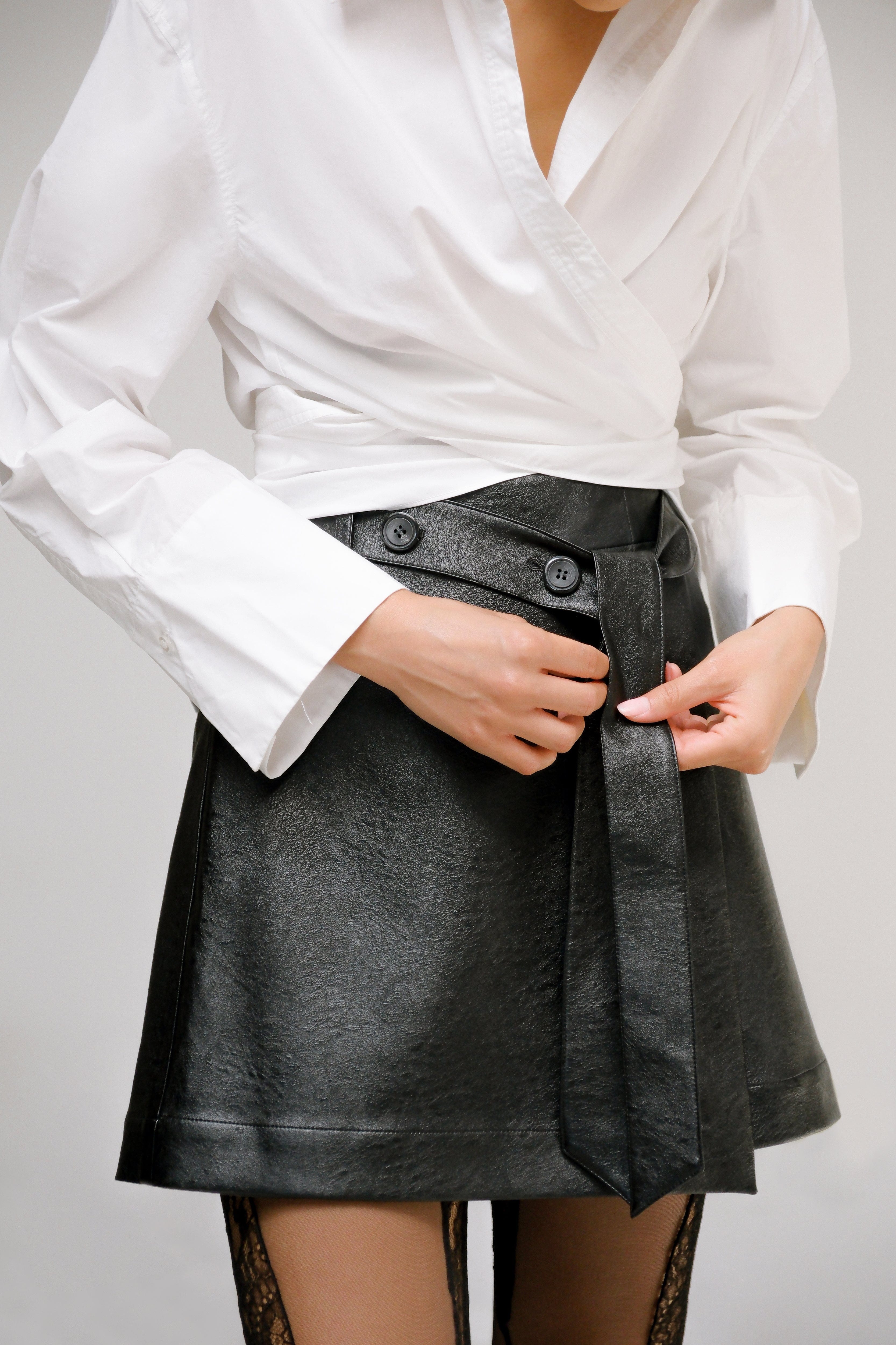 Tanner Vegan Leather Wrap Skirt - Image 8