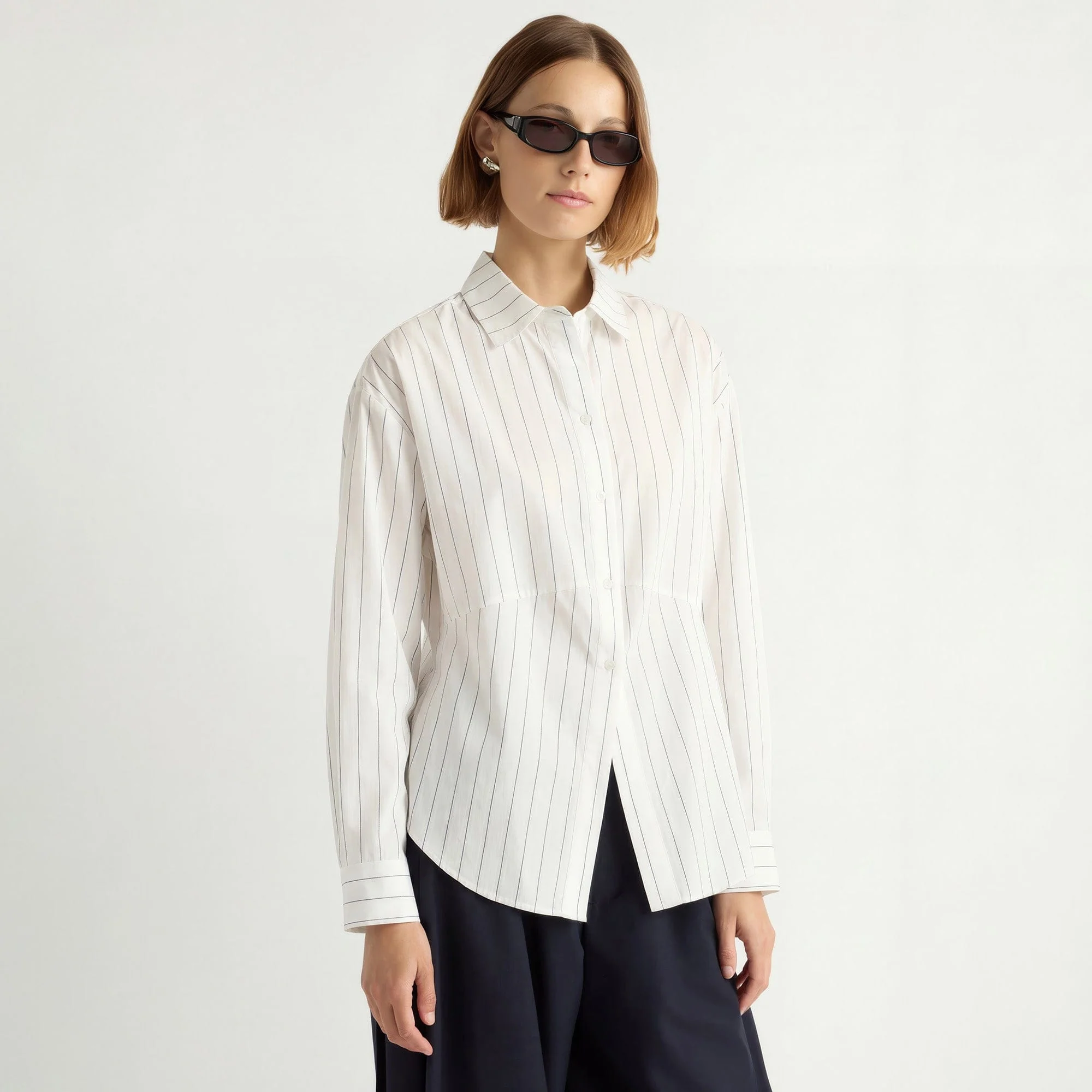 Tarinah Front-Split Striped Shirt