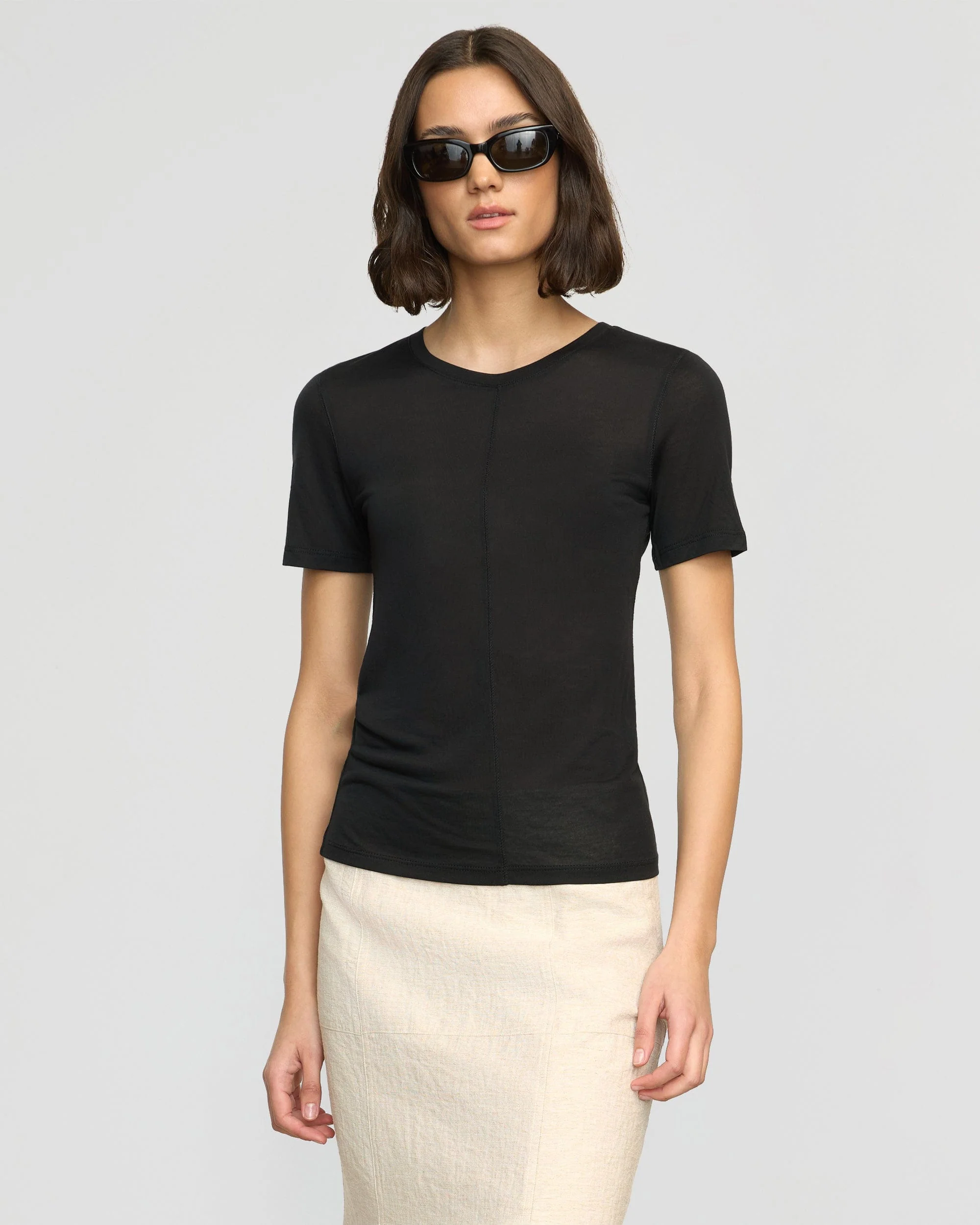 Thea Semi-Sheer Tencel Crew-Neck Tee - Image 4