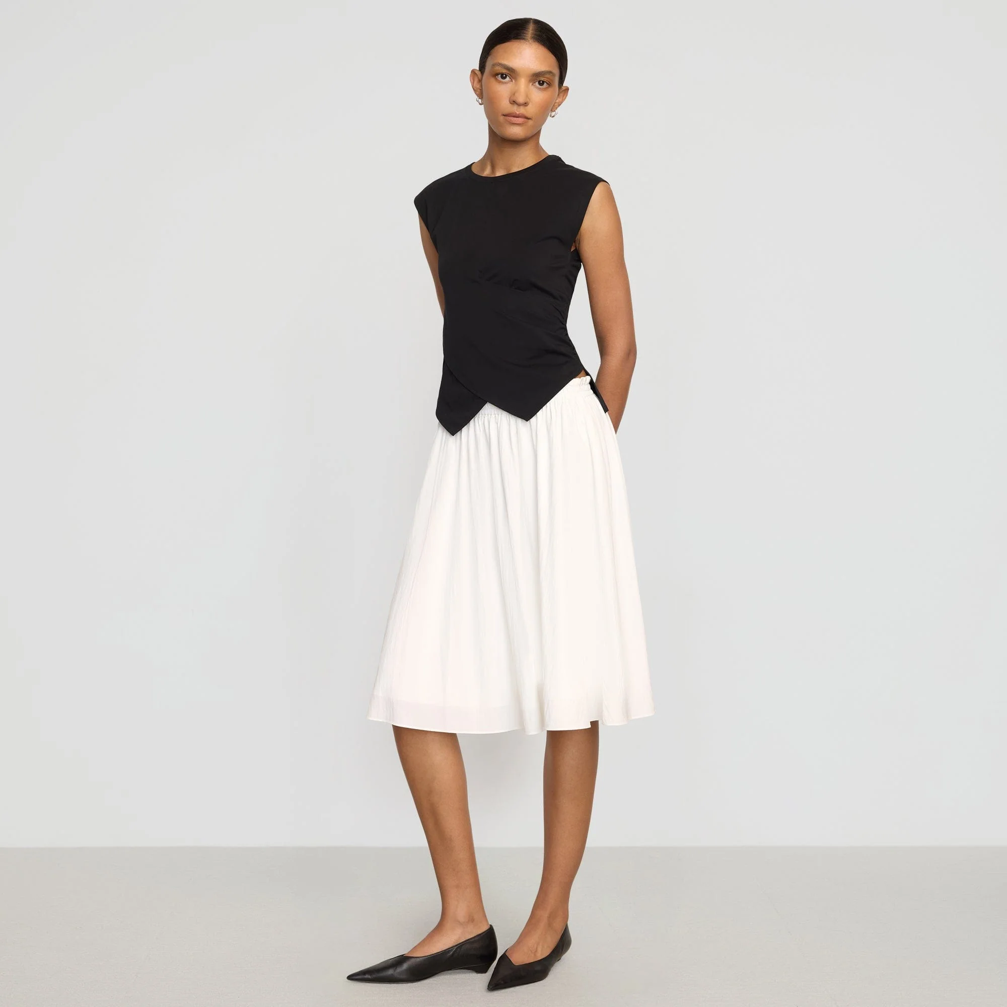 Zazie Shirred Stretch-Waist Midi Skirt